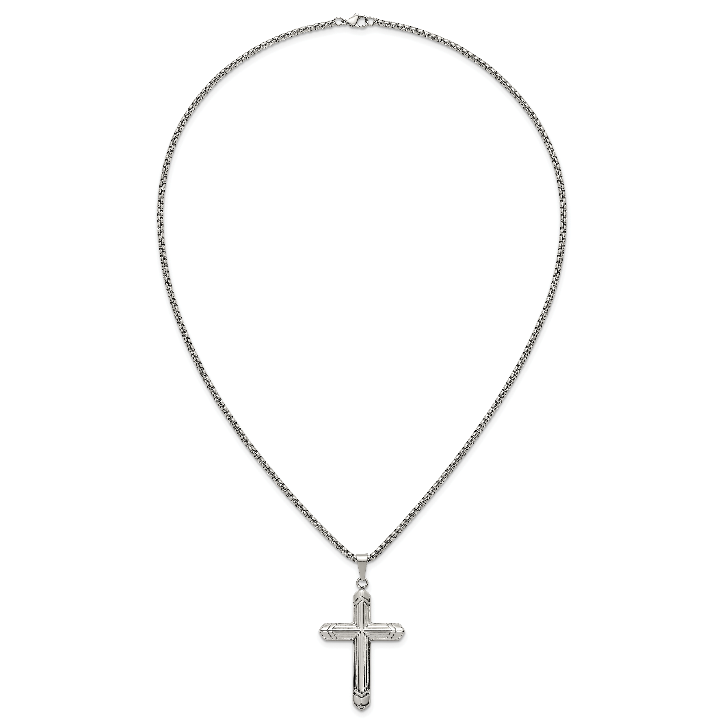 Polished Cross Stainless Steel Rolo Chain Necklace