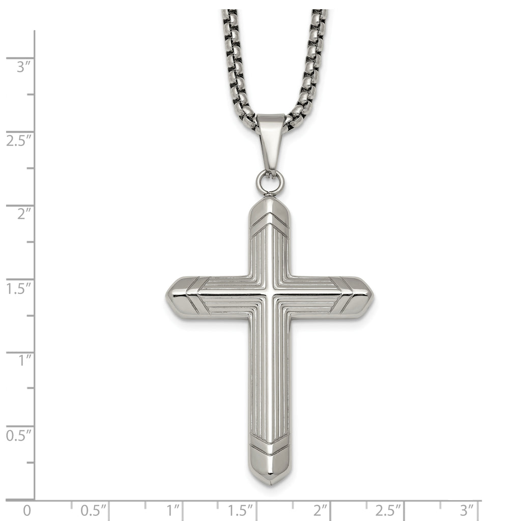 Polished Cross Stainless Steel Rolo Chain Necklace