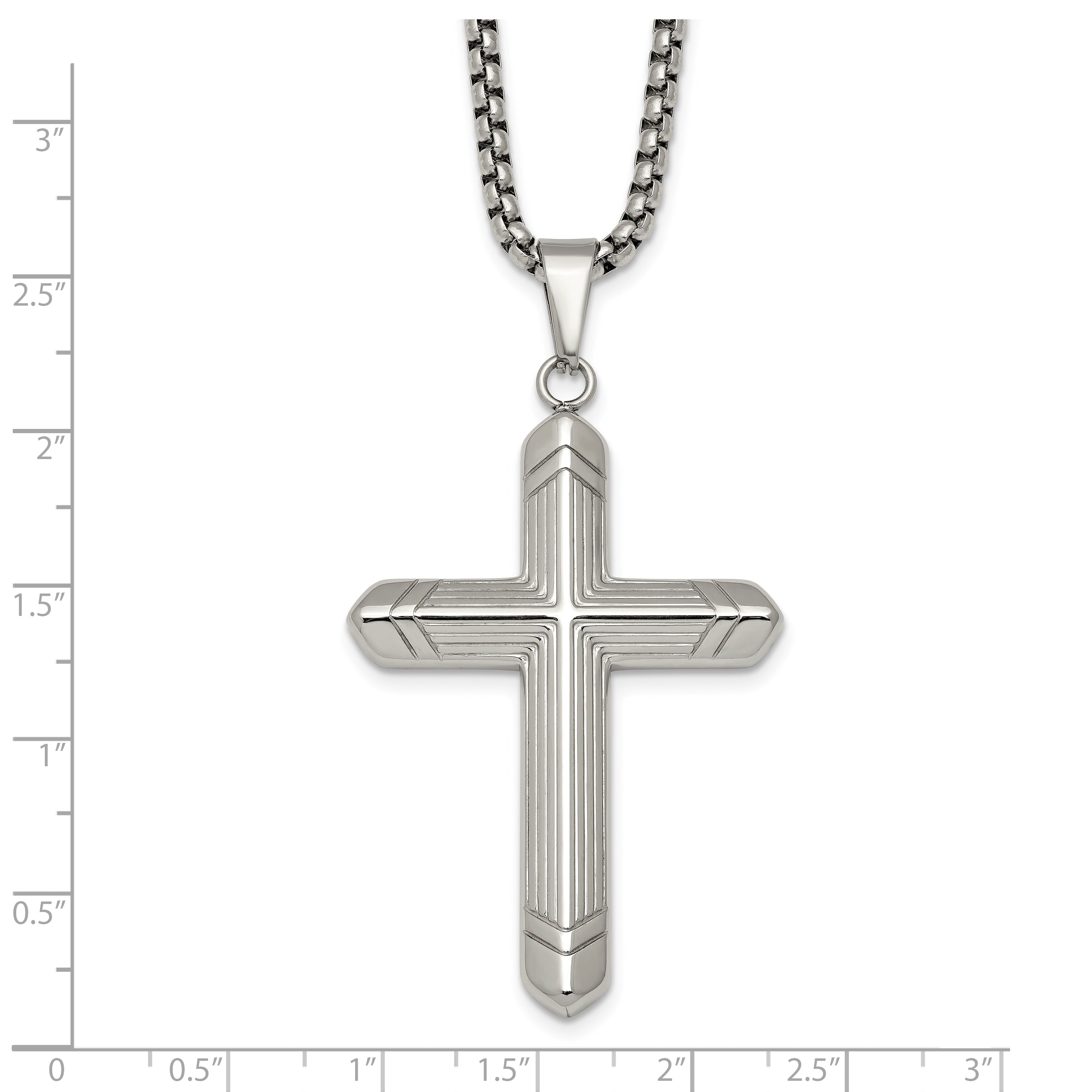 Polished Cross Stainless Steel Rolo Chain Necklace