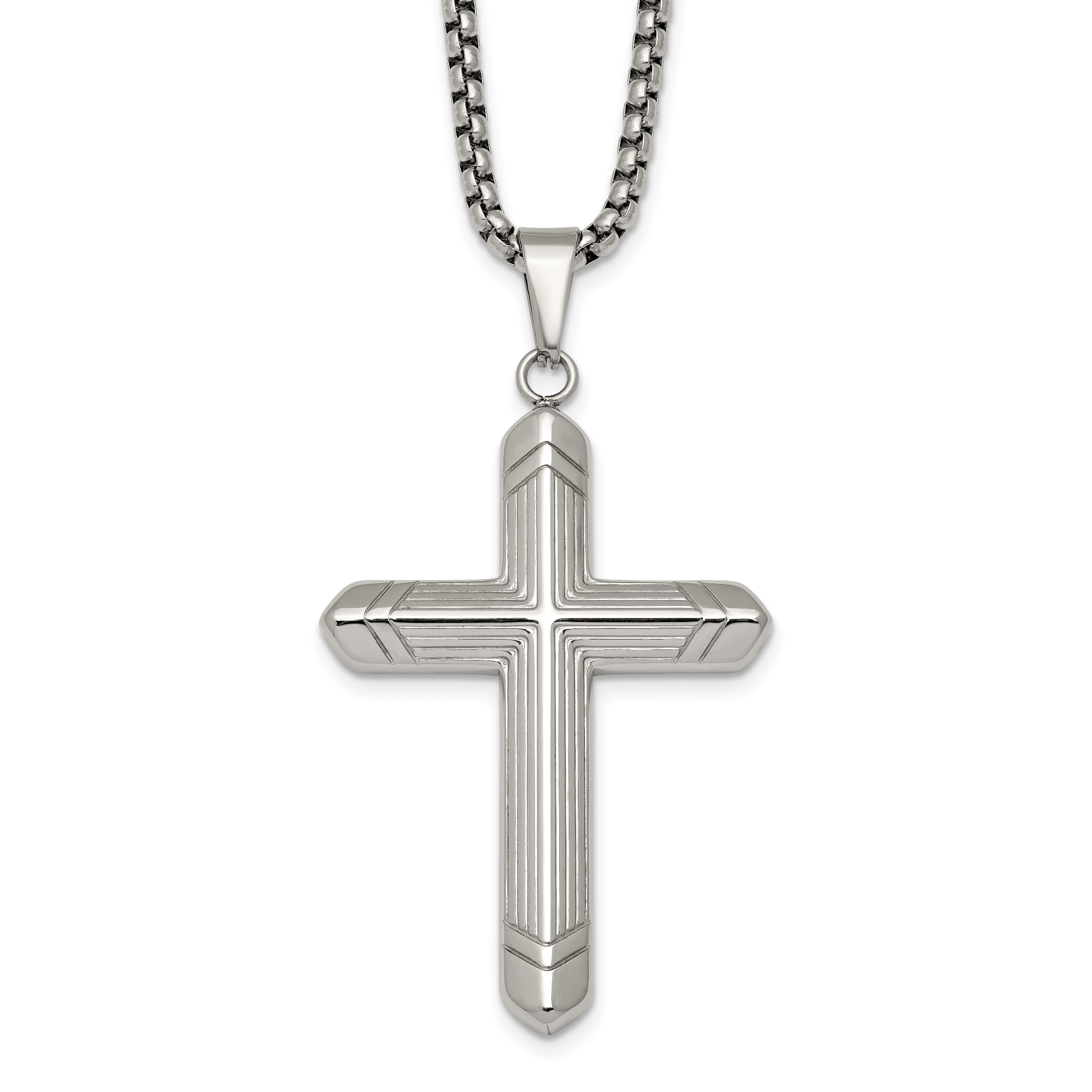 Polished Cross Stainless Steel Rolo Chain Necklace Main image