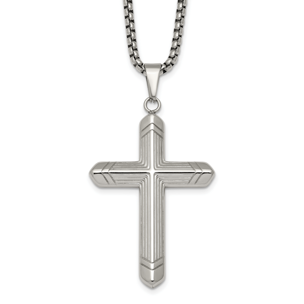 Polished Cross Stainless Steel Rolo Chain Necklace