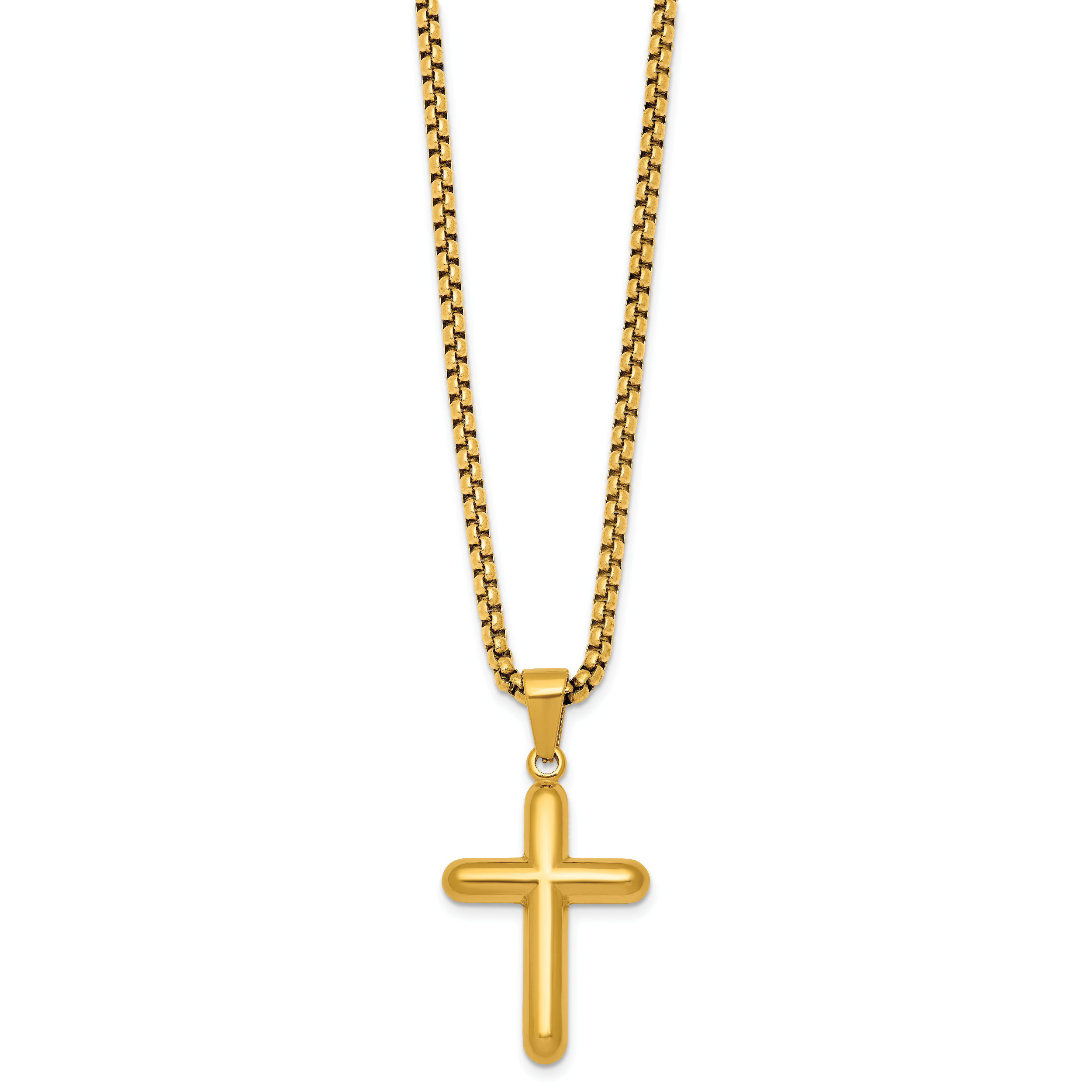 Gold-Tone Polished Cross Stainless Steel Rolo Chain Necklace 24in Secondary image