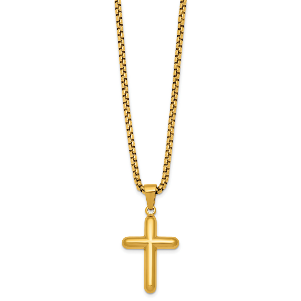 Gold-Tone Polished Cross Stainless Steel Rolo Chain Necklace 24in