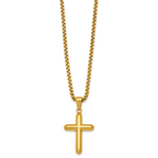 Gold-Tone Polished Cross Stainless Steel Rolo Chain Necklace 24in