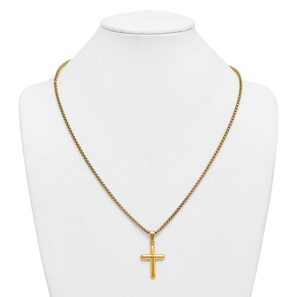 Gold-Tone Polished Cross Stainless Steel Rolo Chain Necklace 24in