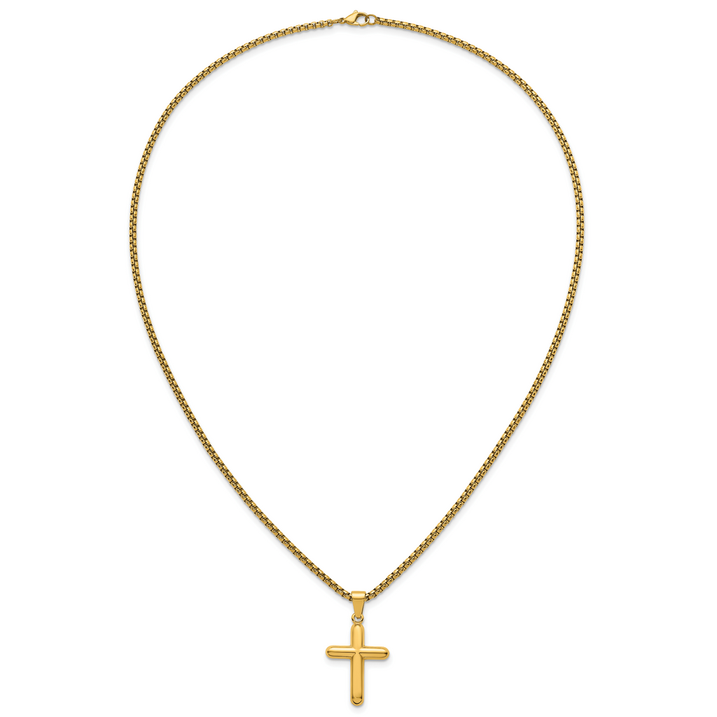 Gold-Tone Polished Cross Stainless Steel Rolo Chain Necklace 24in