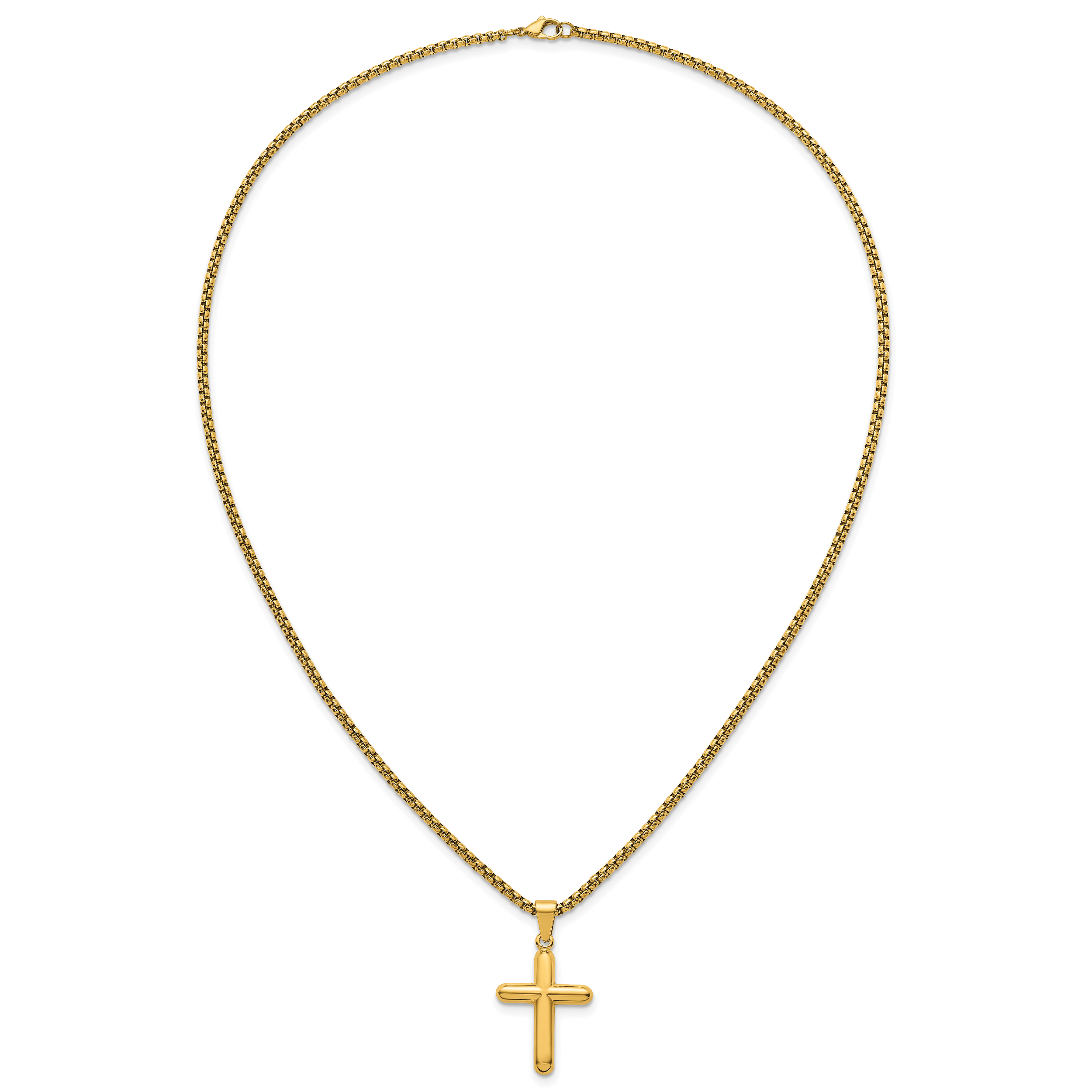 Gold-Tone Polished Cross Stainless Steel Rolo Chain Necklace 24in