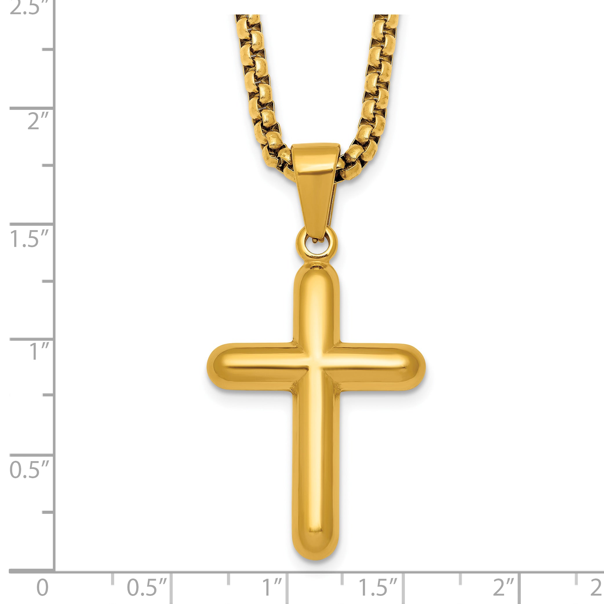 Gold-Tone Polished Cross Stainless Steel Rolo Chain Necklace 24in