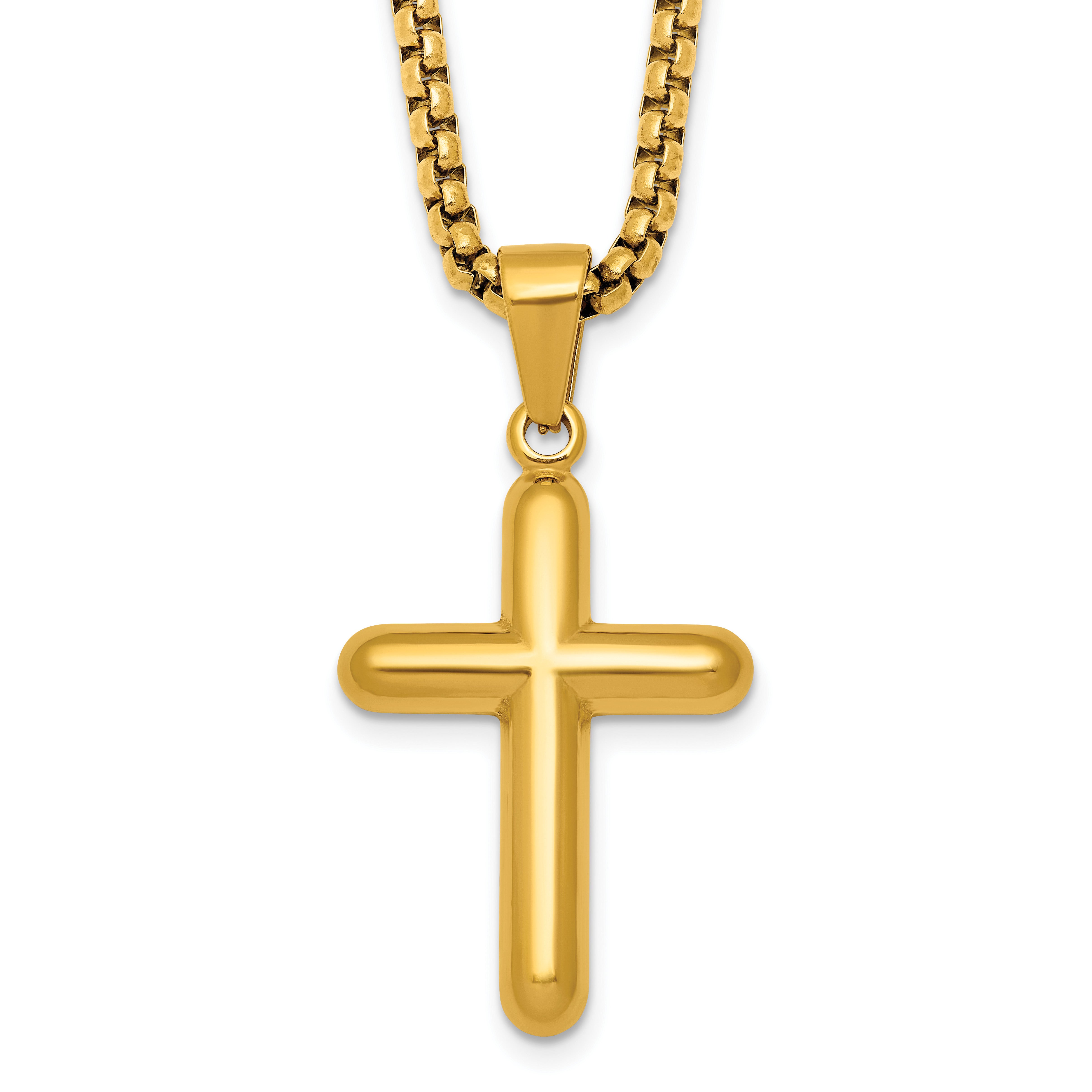 Gold-Tone Polished Cross Stainless Steel Rolo Chain Necklace 24in Main image