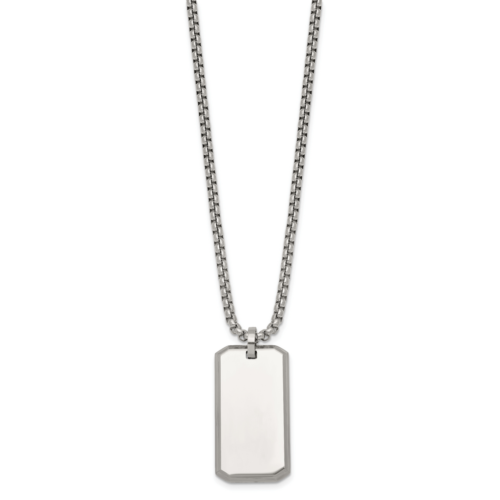 Polished Dog Tag Stainless Steel Rolo Chain Necklace