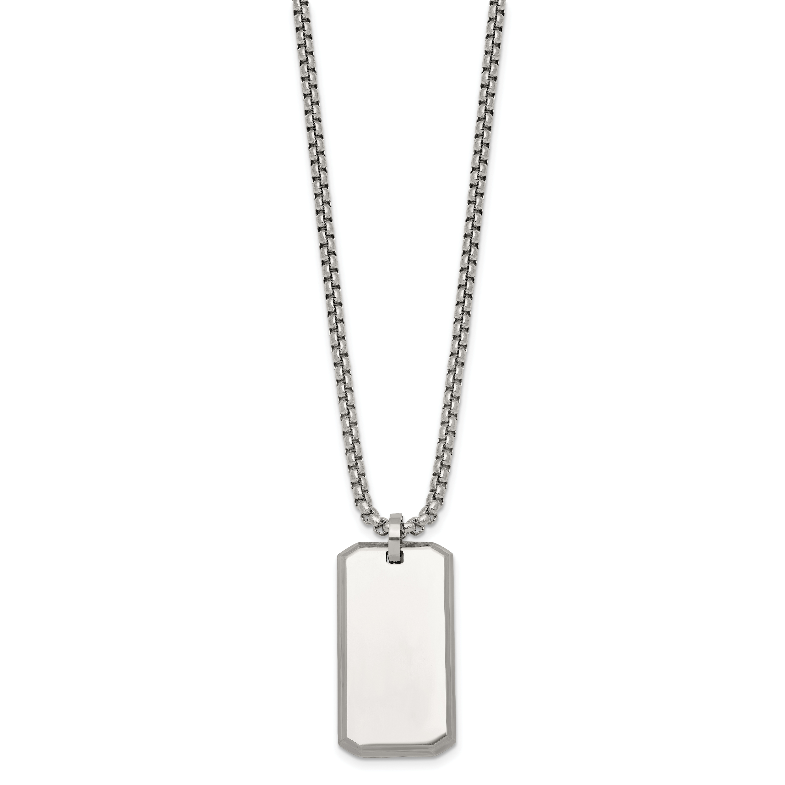 Polished Dog Tag Stainless Steel Rolo Chain Necklace