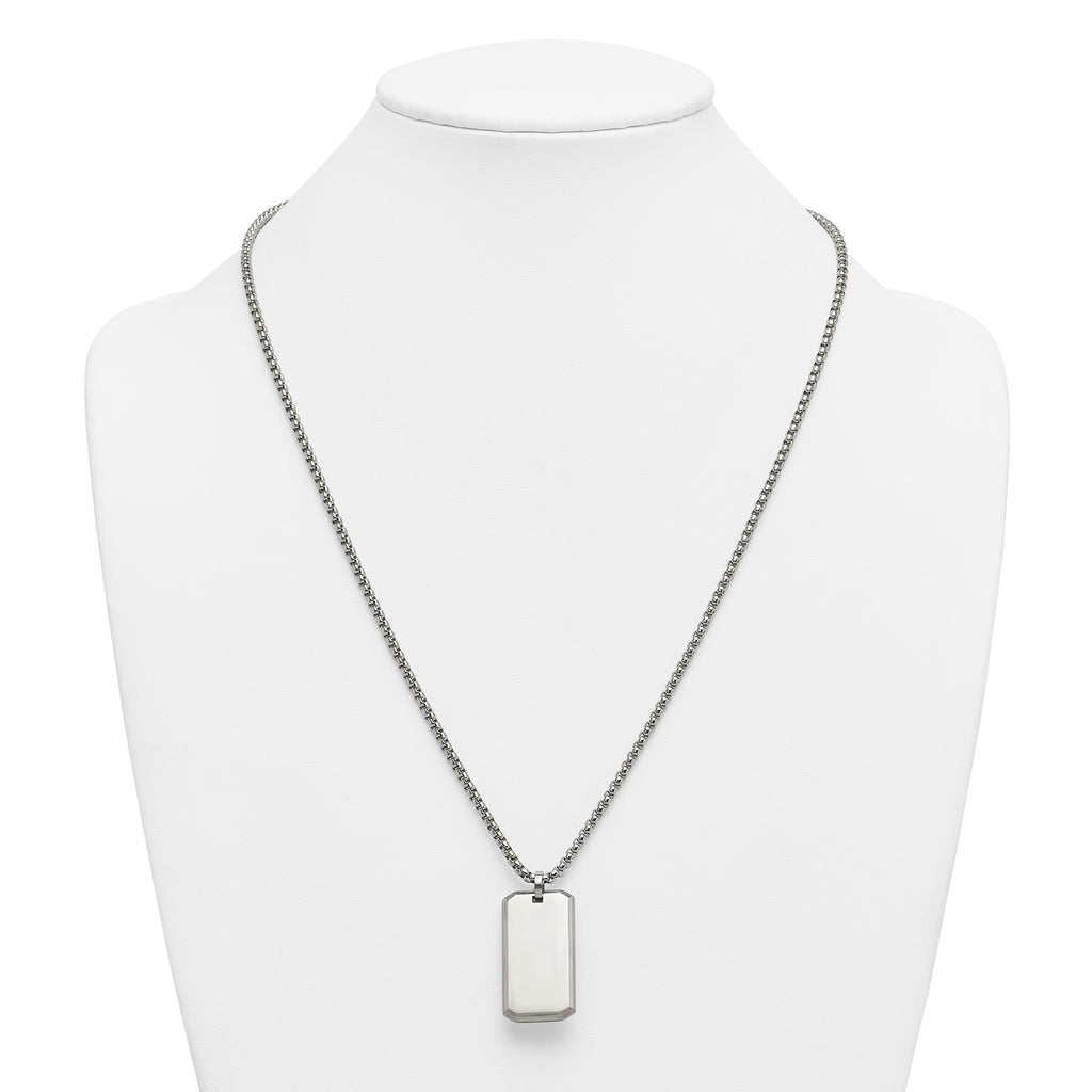 Polished Dog Tag Stainless Steel Rolo Chain Necklace