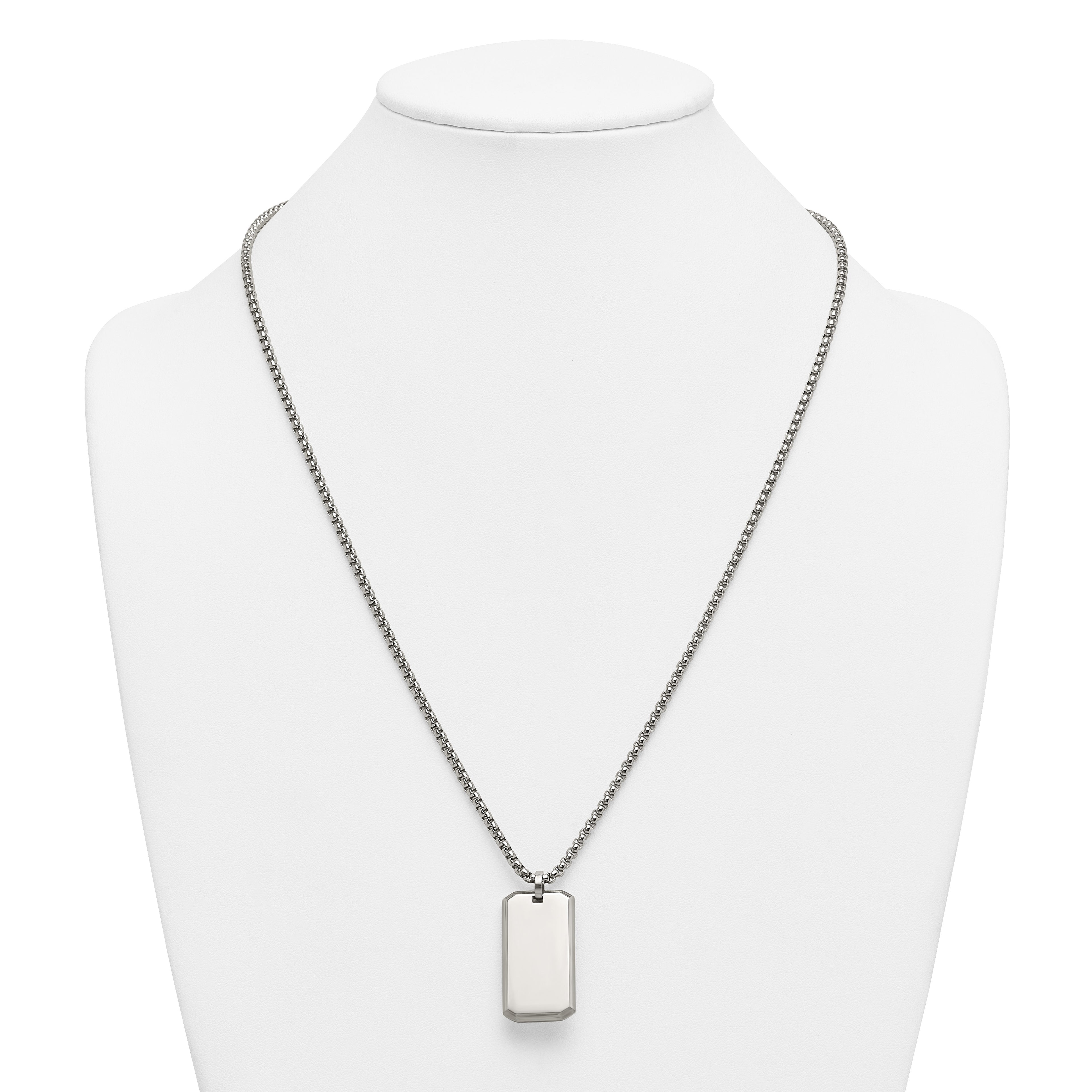 Polished Dog Tag Stainless Steel Rolo Chain Necklace