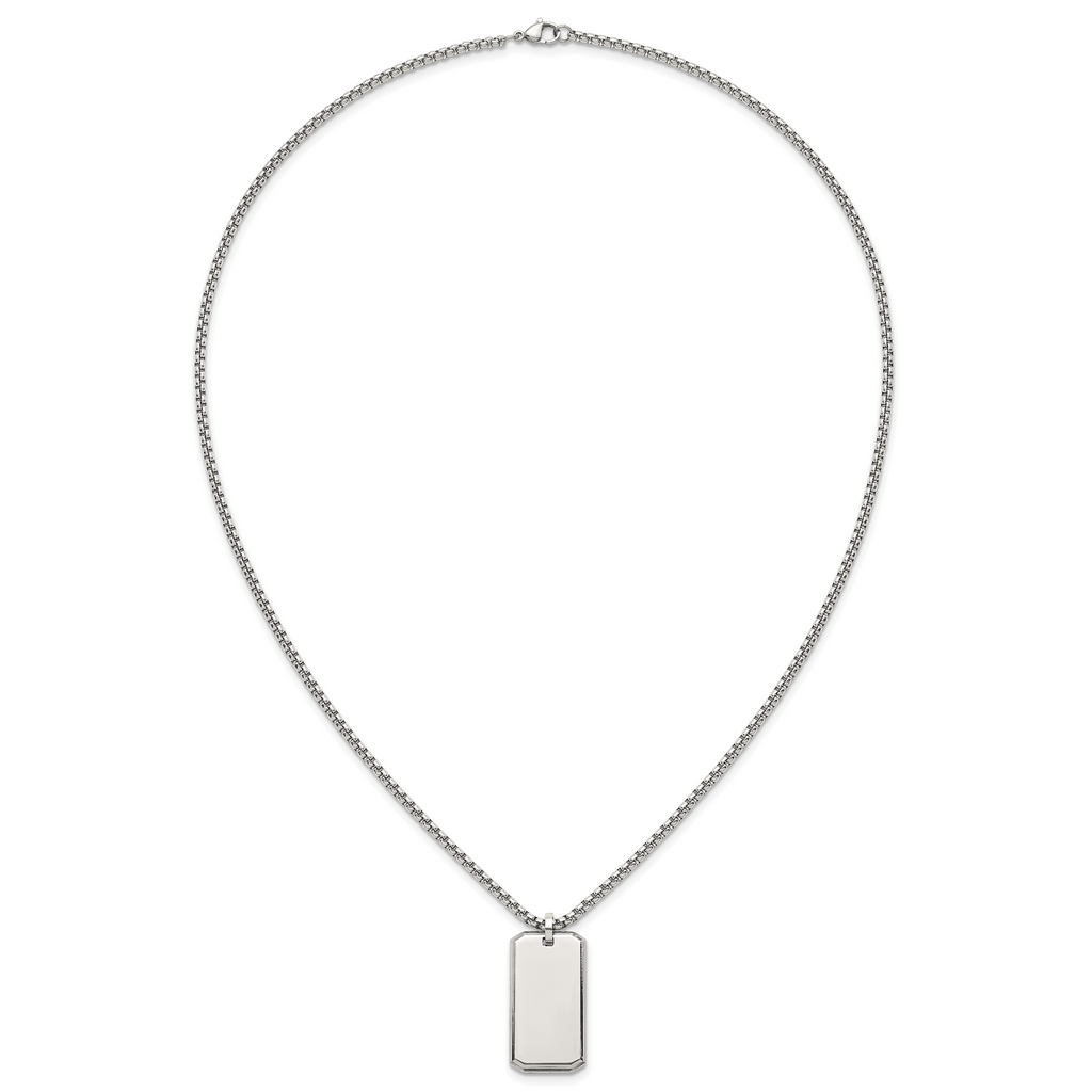 Polished Dog Tag Stainless Steel Rolo Chain Necklace