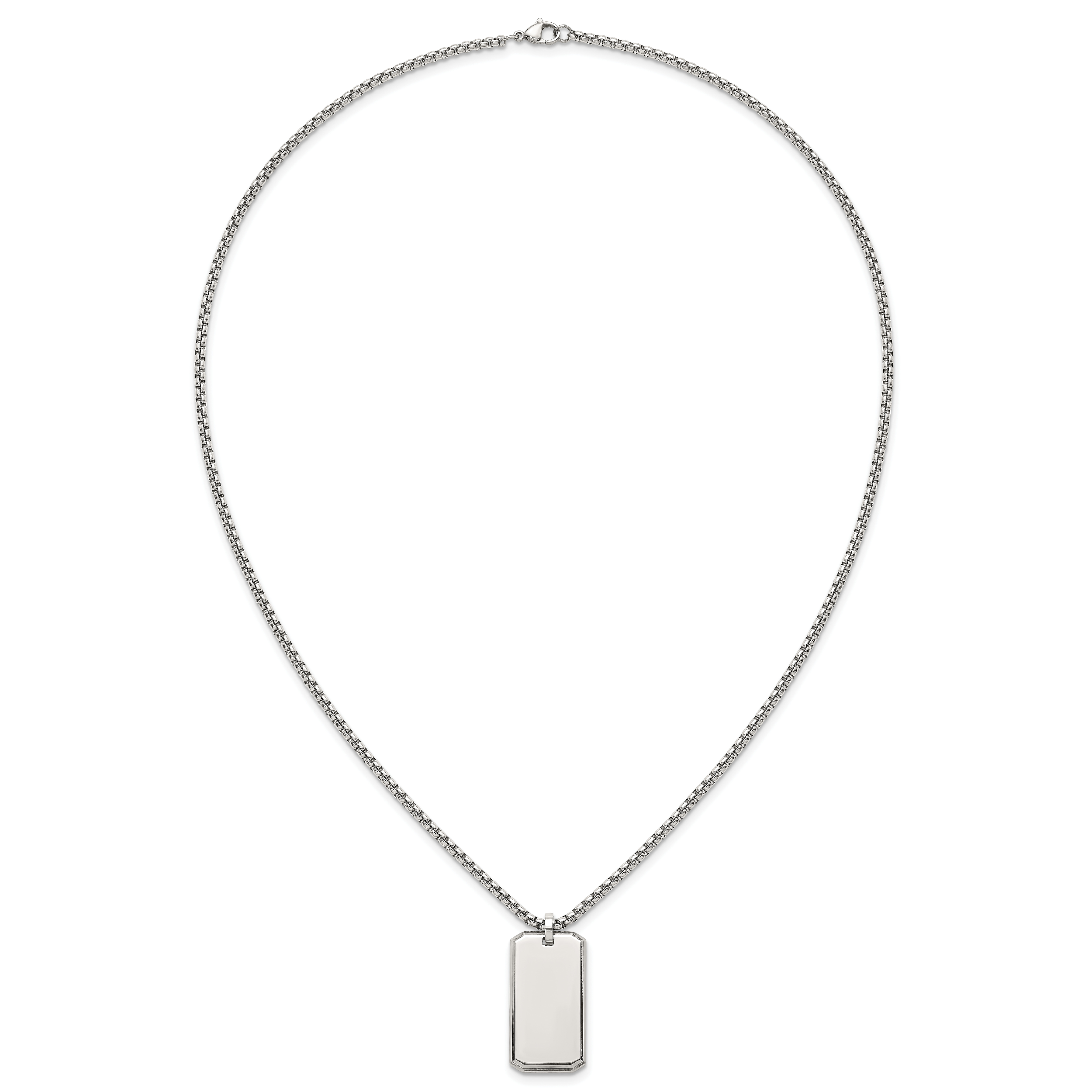 Polished Dog Tag Stainless Steel Rolo Chain Necklace
