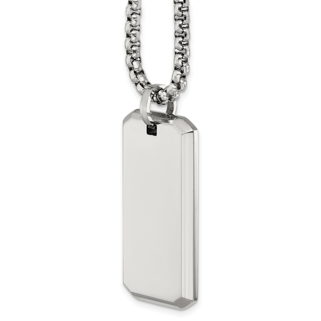 Polished Dog Tag Stainless Steel Rolo Chain Necklace