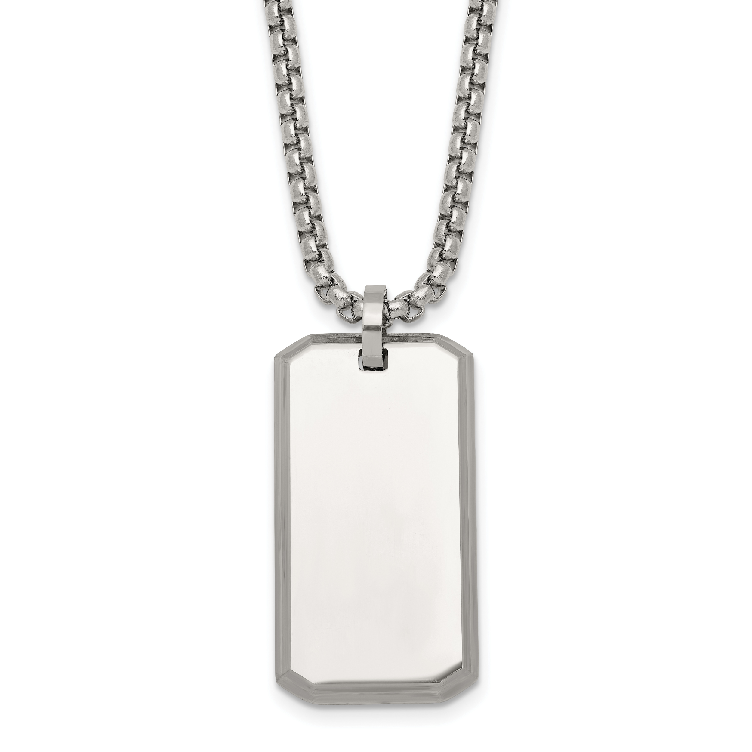 Polished Dog Tag Stainless Steel Rolo Chain Necklace