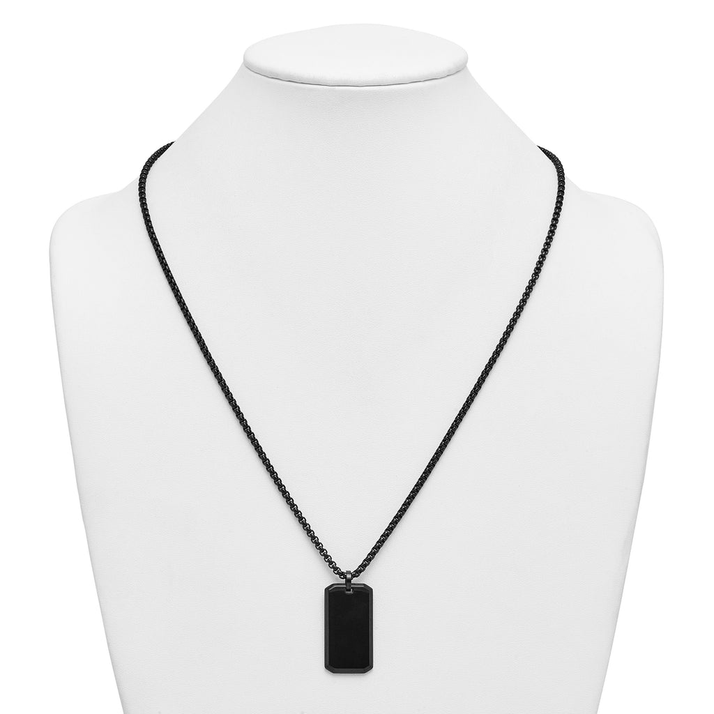 Chisel Dog Tag Box Chain Necklace in Black IP-Plated Stainless Steel, 24 Inch - Sophia Jewelers