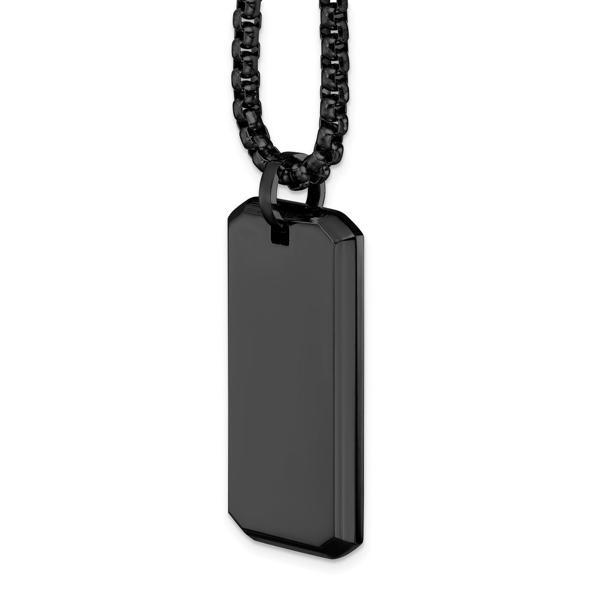 Chisel Dog Tag Box Chain Necklace in Black IP-Plated Stainless Steel, 24 Inch - Sophia Jewelers