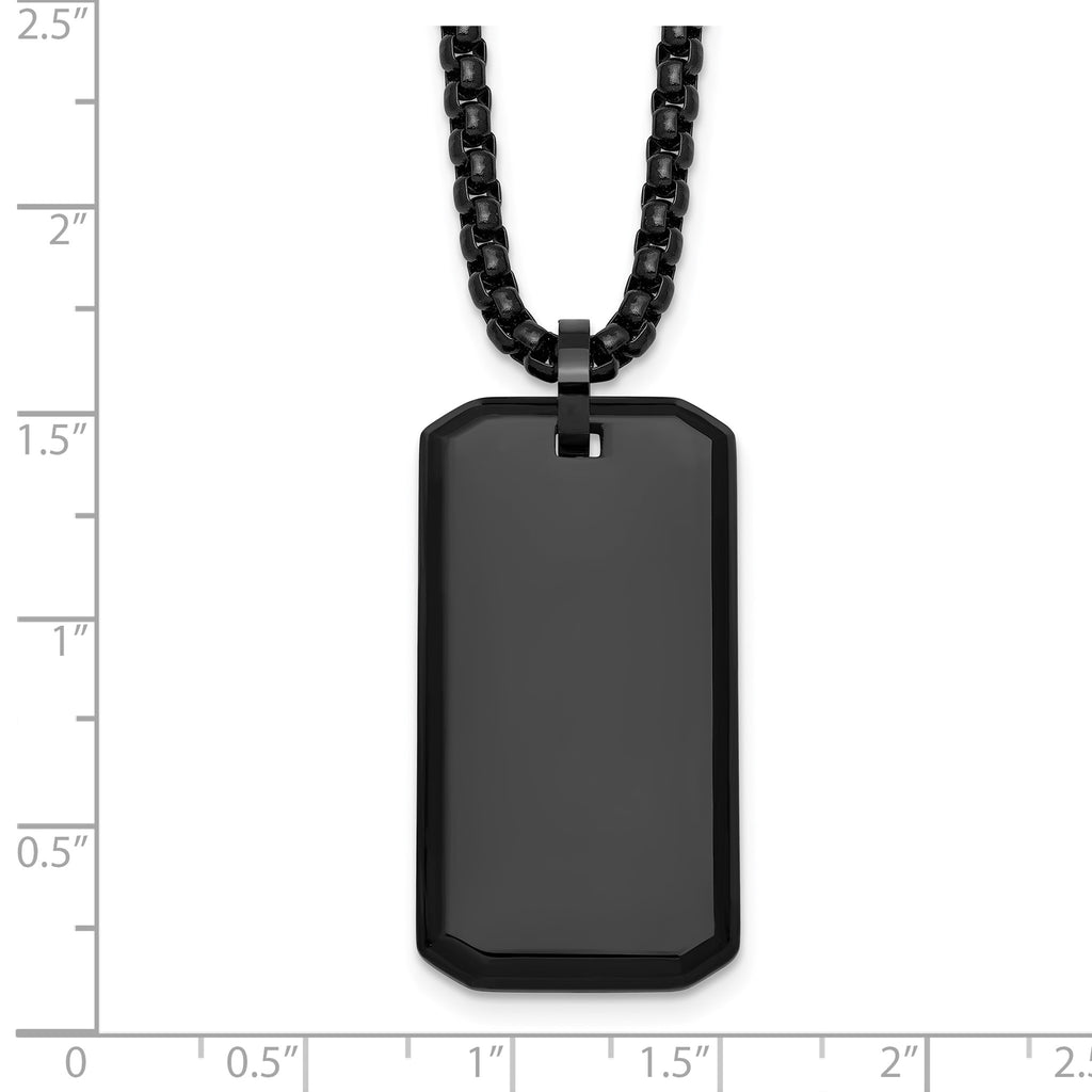 Chisel Dog Tag Box Chain Necklace in Black IP-Plated Stainless Steel, 24 Inch - Sophia Jewelers