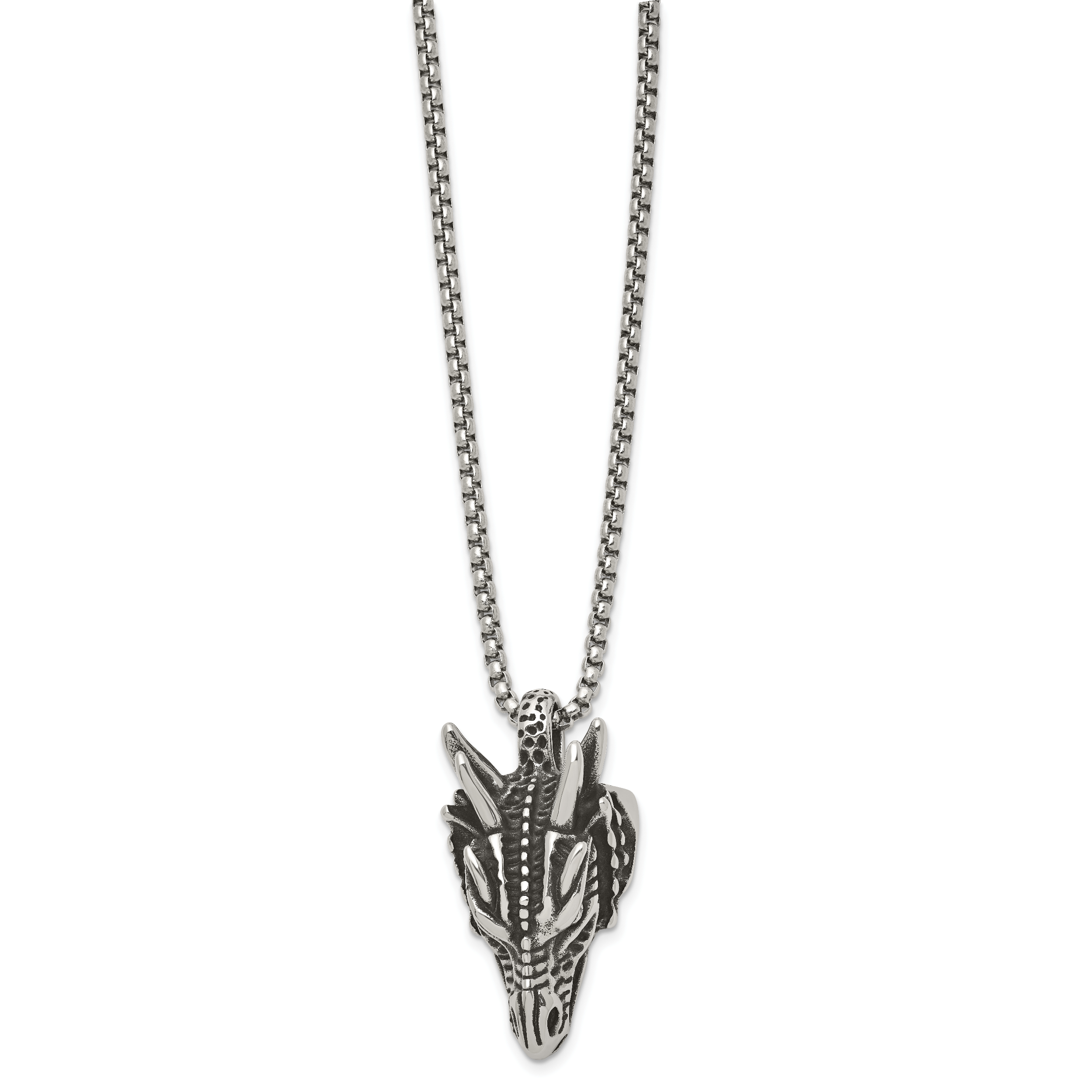 Antiqued Dragon Stainless Steel Rolo Chain Necklace