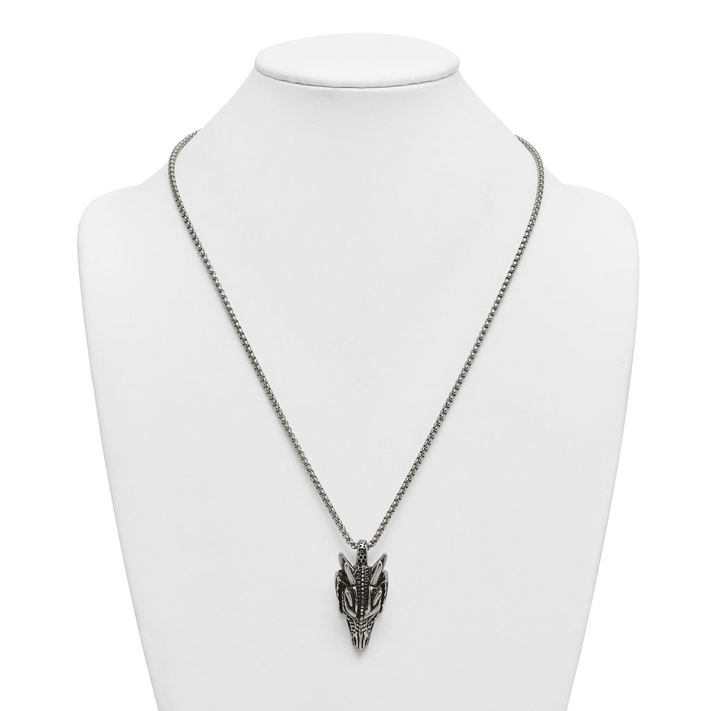Antiqued Dragon Stainless Steel Rolo Chain Necklace