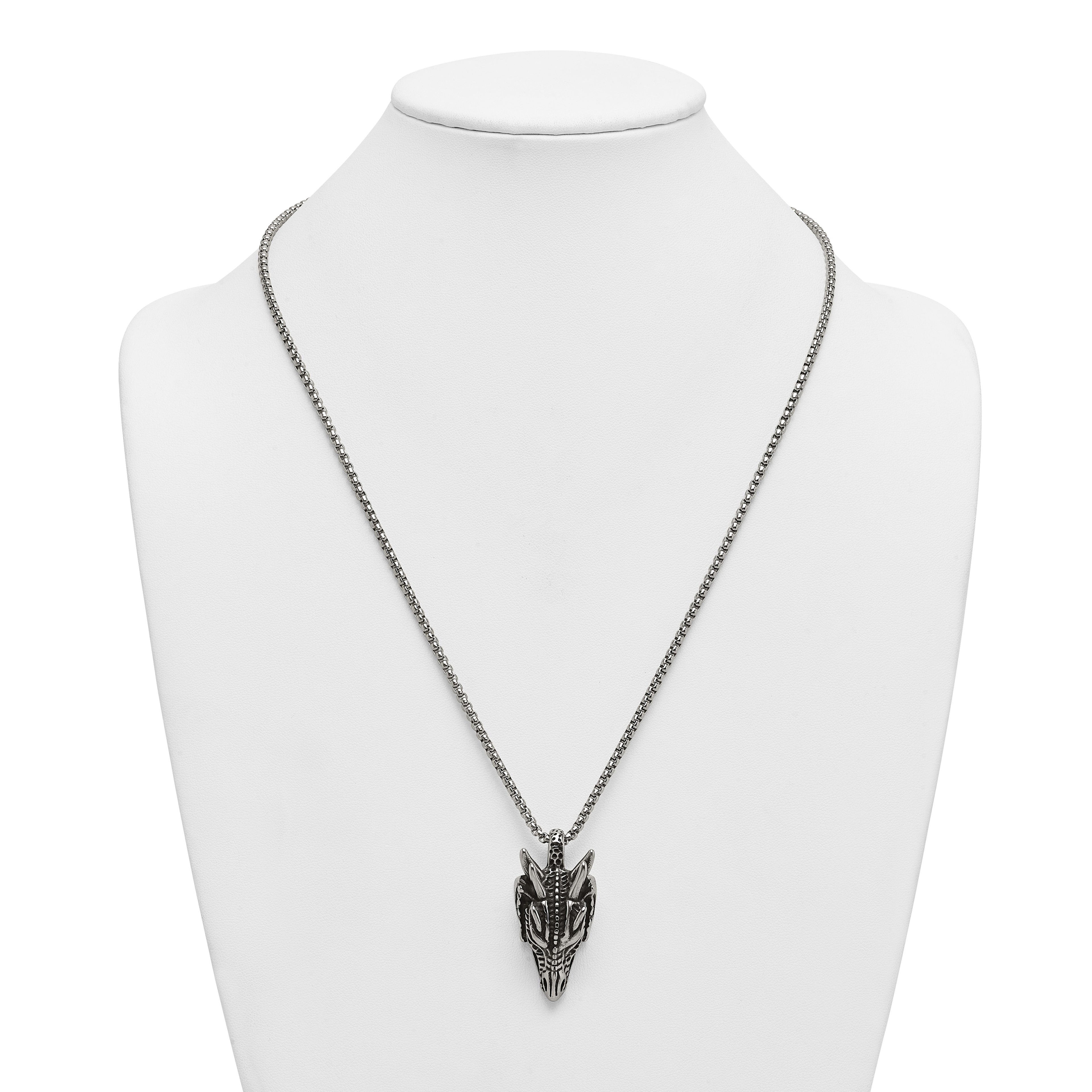 Antiqued Dragon Stainless Steel Rolo Chain Necklace