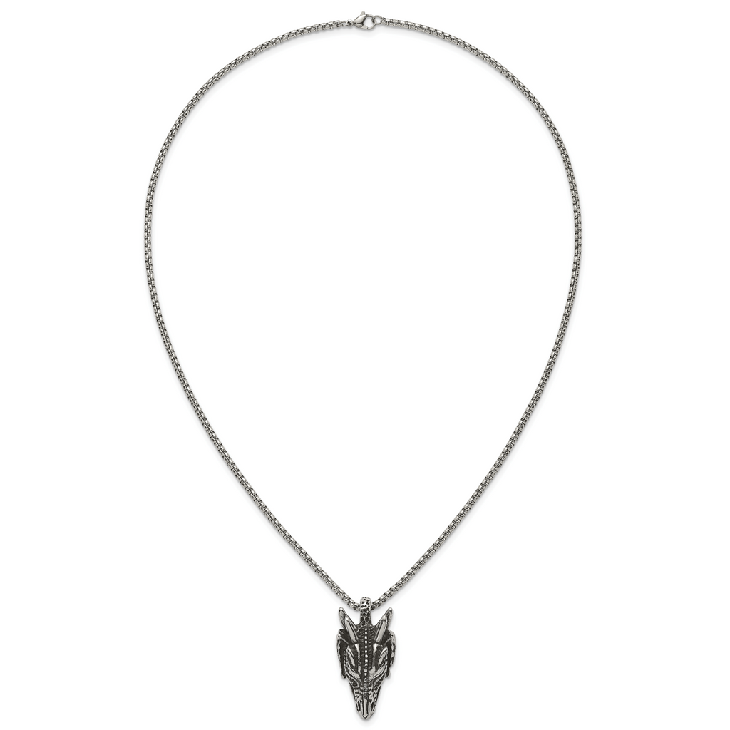 Antiqued Dragon Stainless Steel Rolo Chain Necklace