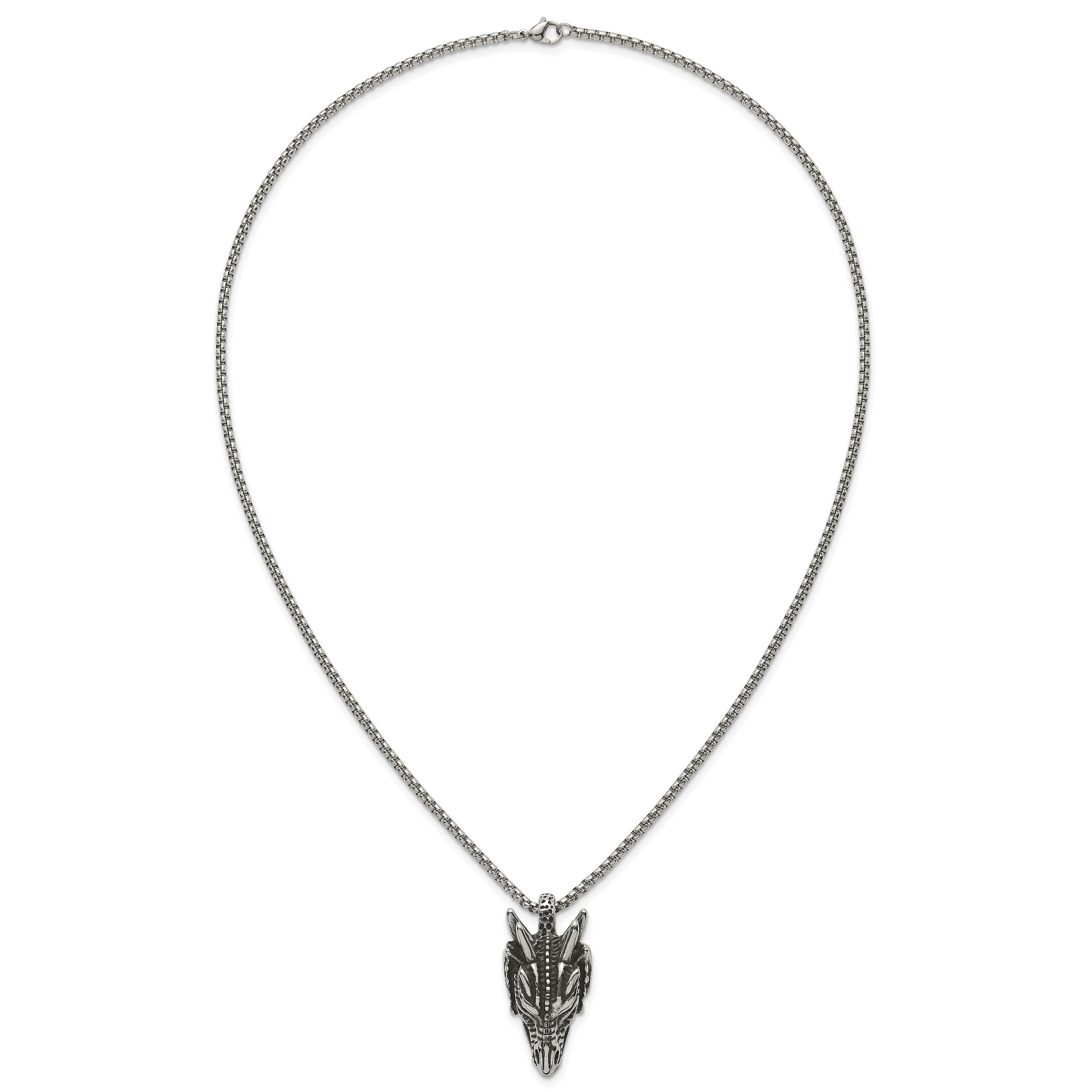 Antiqued Dragon Stainless Steel Rolo Chain Necklace
