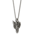 Antiqued Dragon Stainless Steel Rolo Chain Necklace