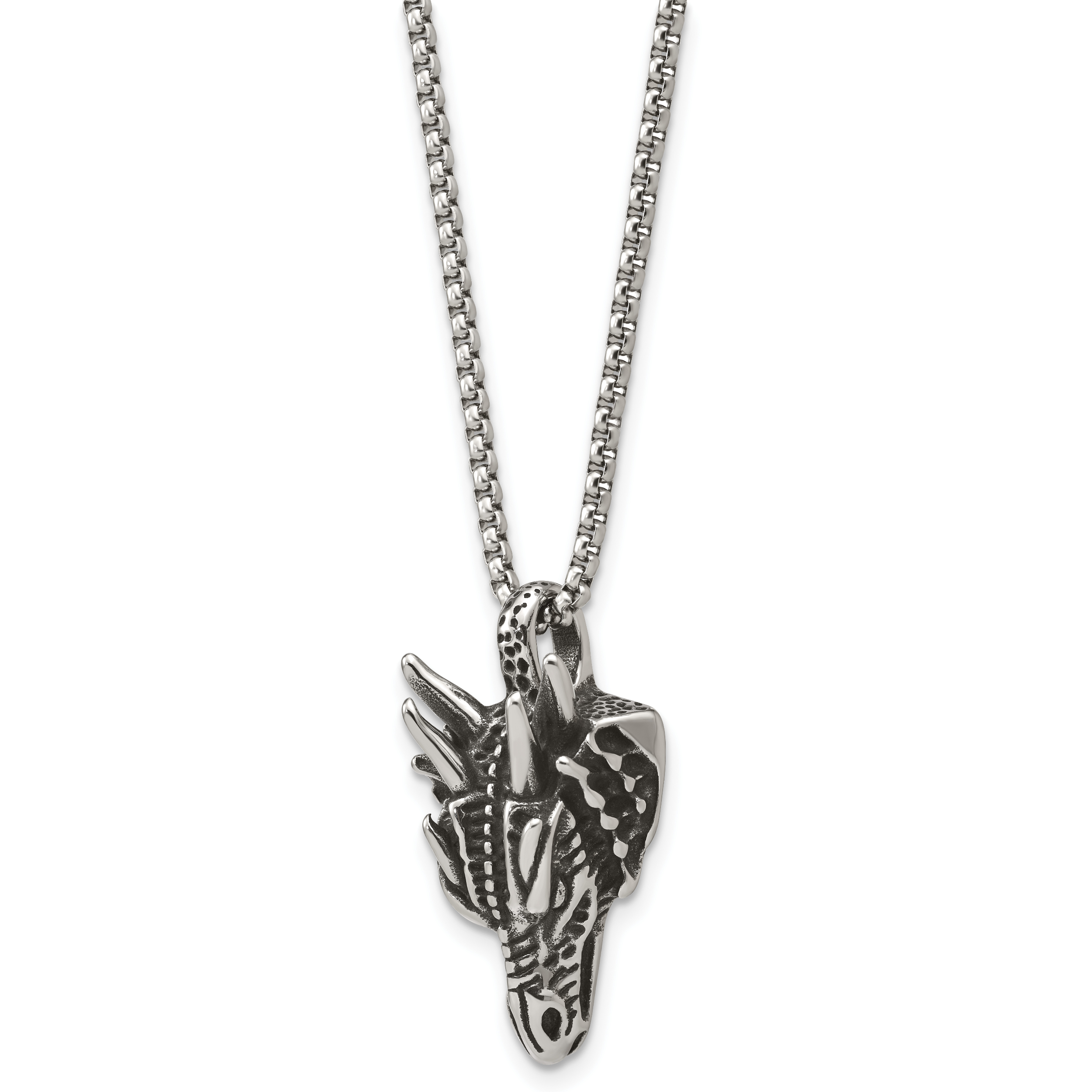 Antiqued Dragon Stainless Steel Rolo Chain Necklace