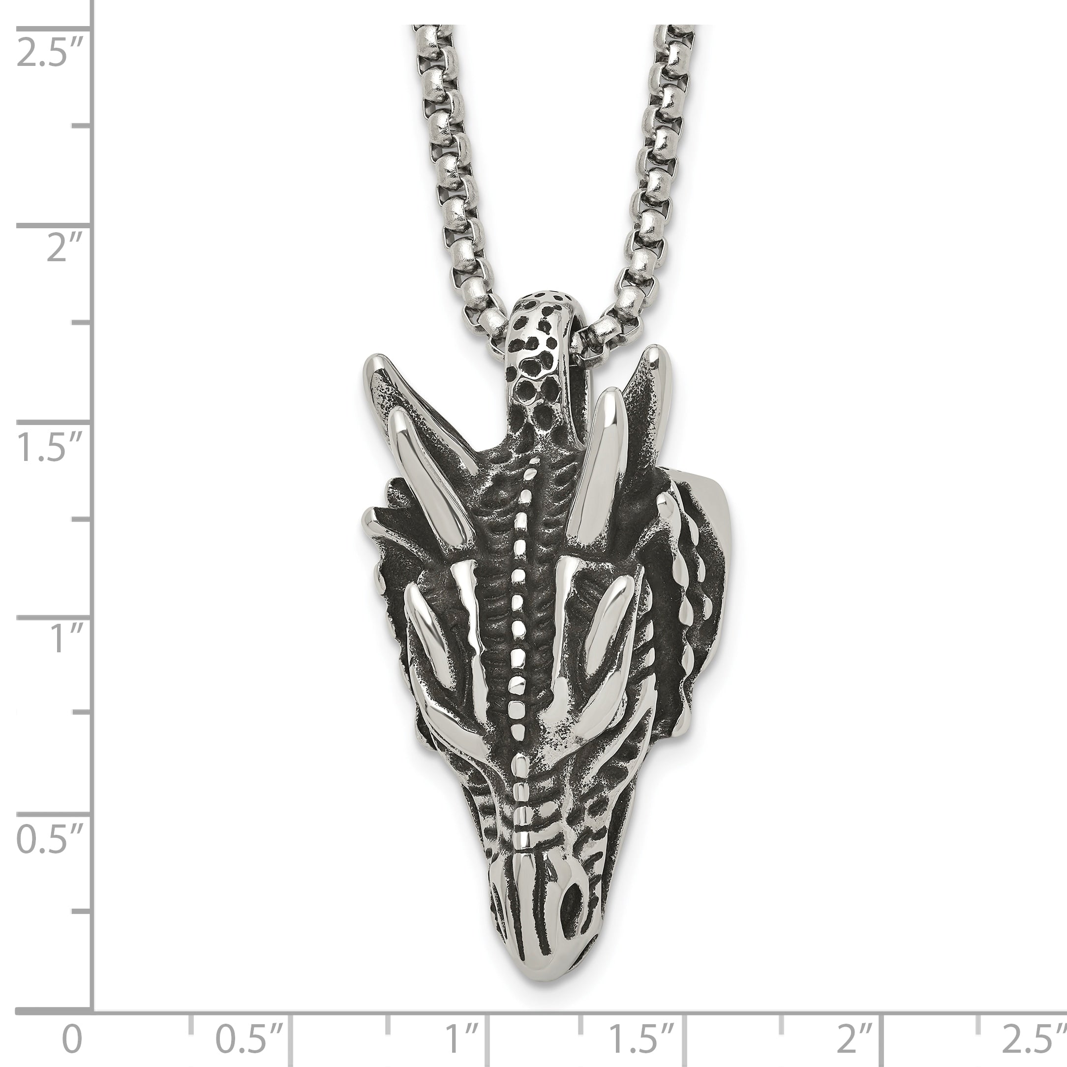 Antiqued Dragon Stainless Steel Rolo Chain Necklace