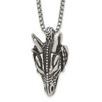 Antiqued Dragon Stainless Steel Rolo Chain Necklace