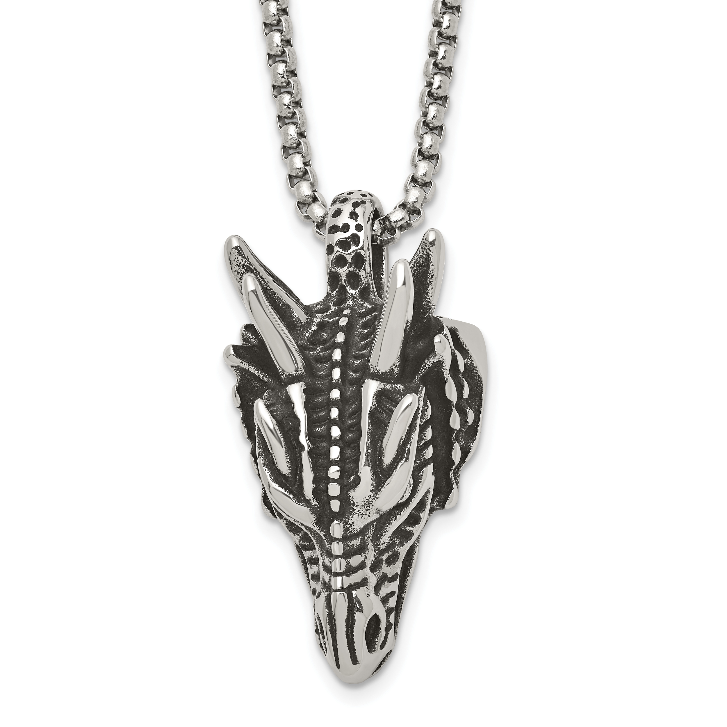 Antiqued Dragon Stainless Steel Rolo Chain Necklace