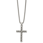 Antiqued Cross Stainless Steel Rolo Chain Necklace