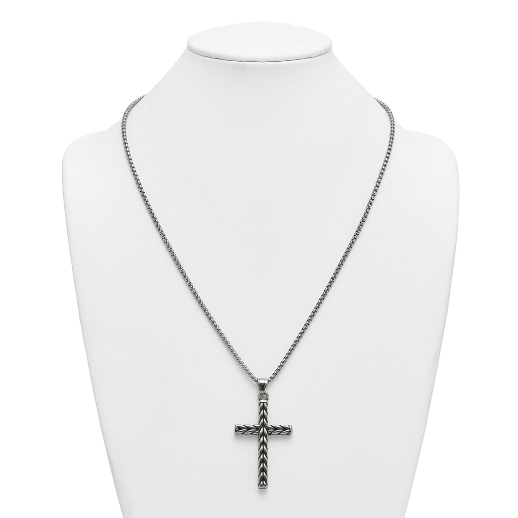 Antiqued Cross Stainless Steel Rolo Chain Necklace