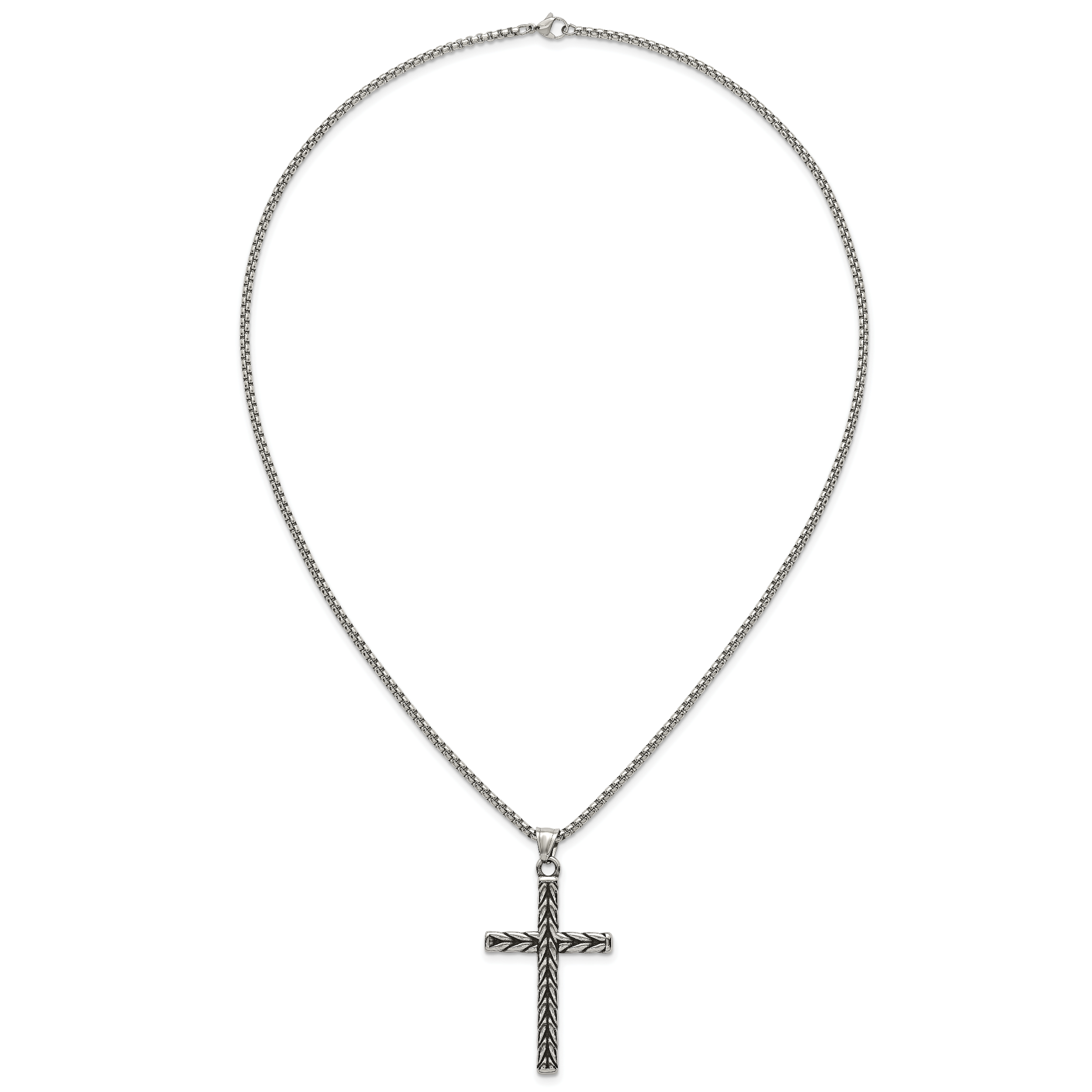 Antiqued Cross Stainless Steel Rolo Chain Necklace