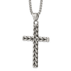 Antiqued Cross Stainless Steel Rolo Chain Necklace
