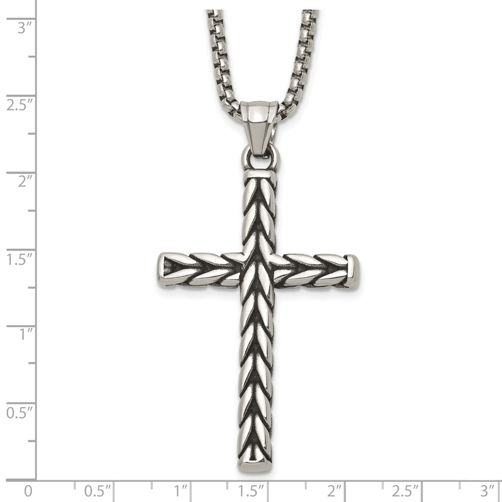 Antiqued Cross Stainless Steel Rolo Chain Necklace