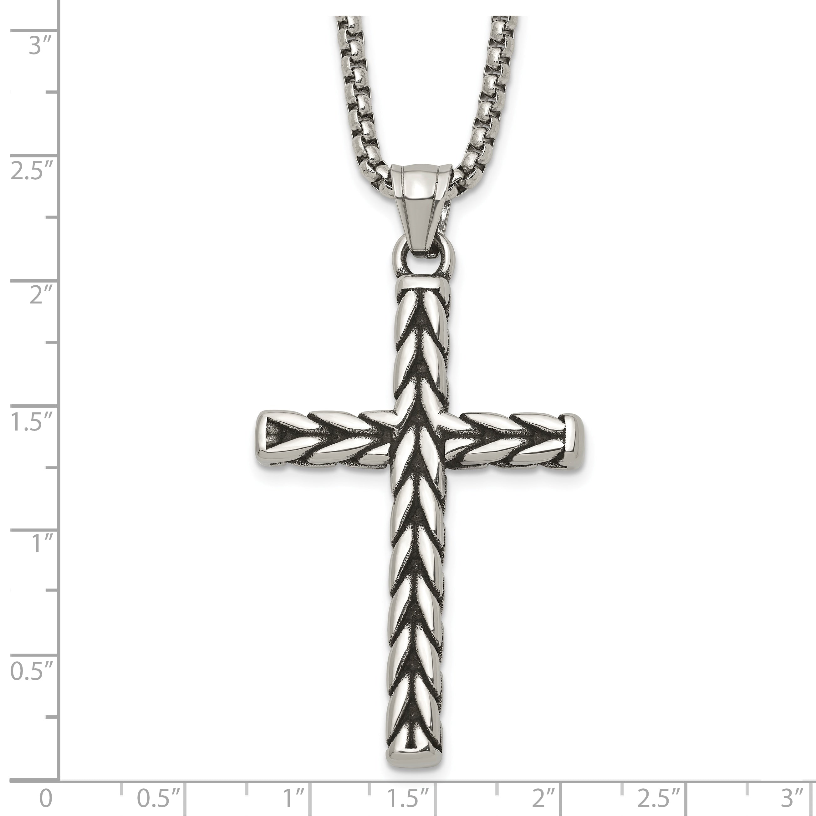 Antiqued Cross Stainless Steel Rolo Chain Necklace