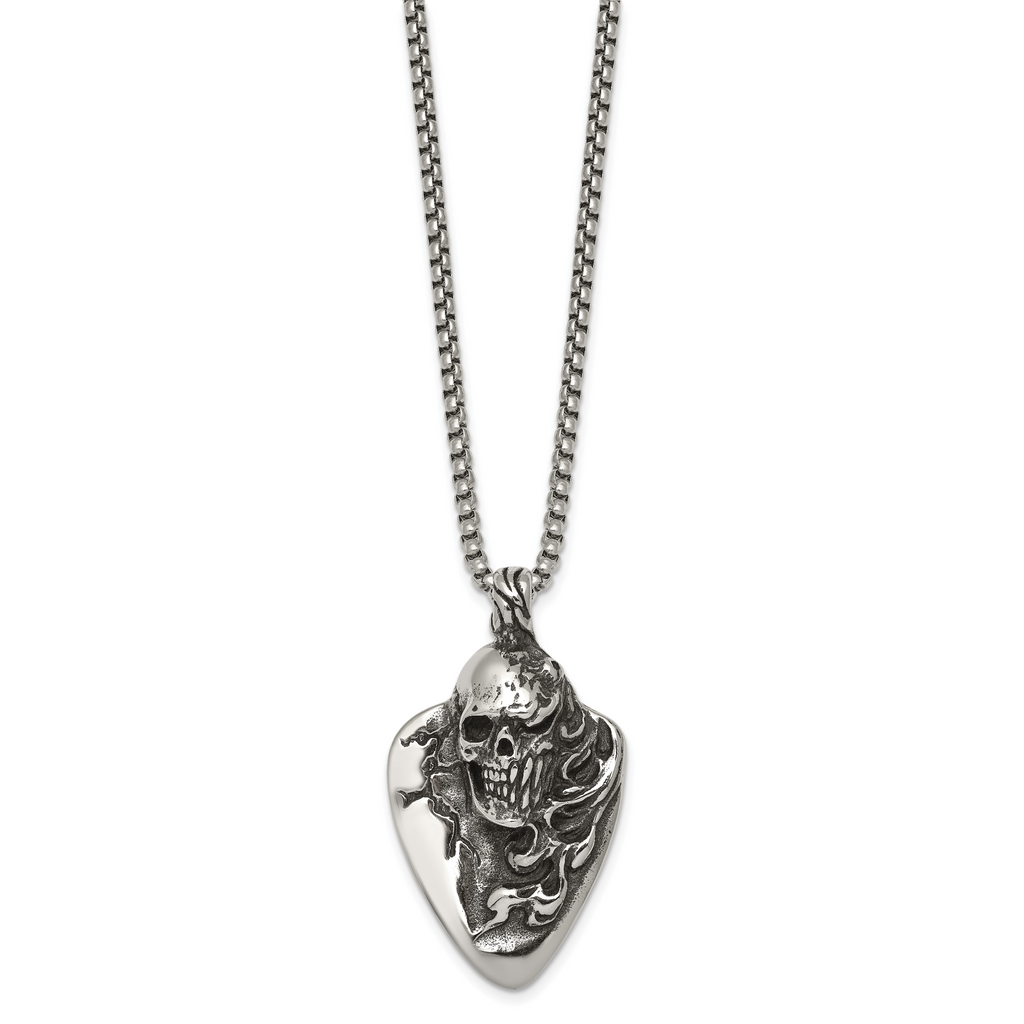 Antiqued Skull Stainless Steel Rolo Chain Necklace