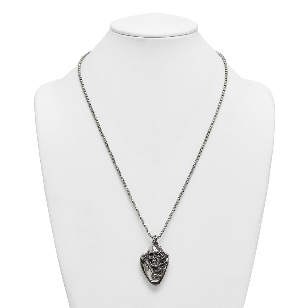 Antiqued Skull Stainless Steel Rolo Chain Necklace