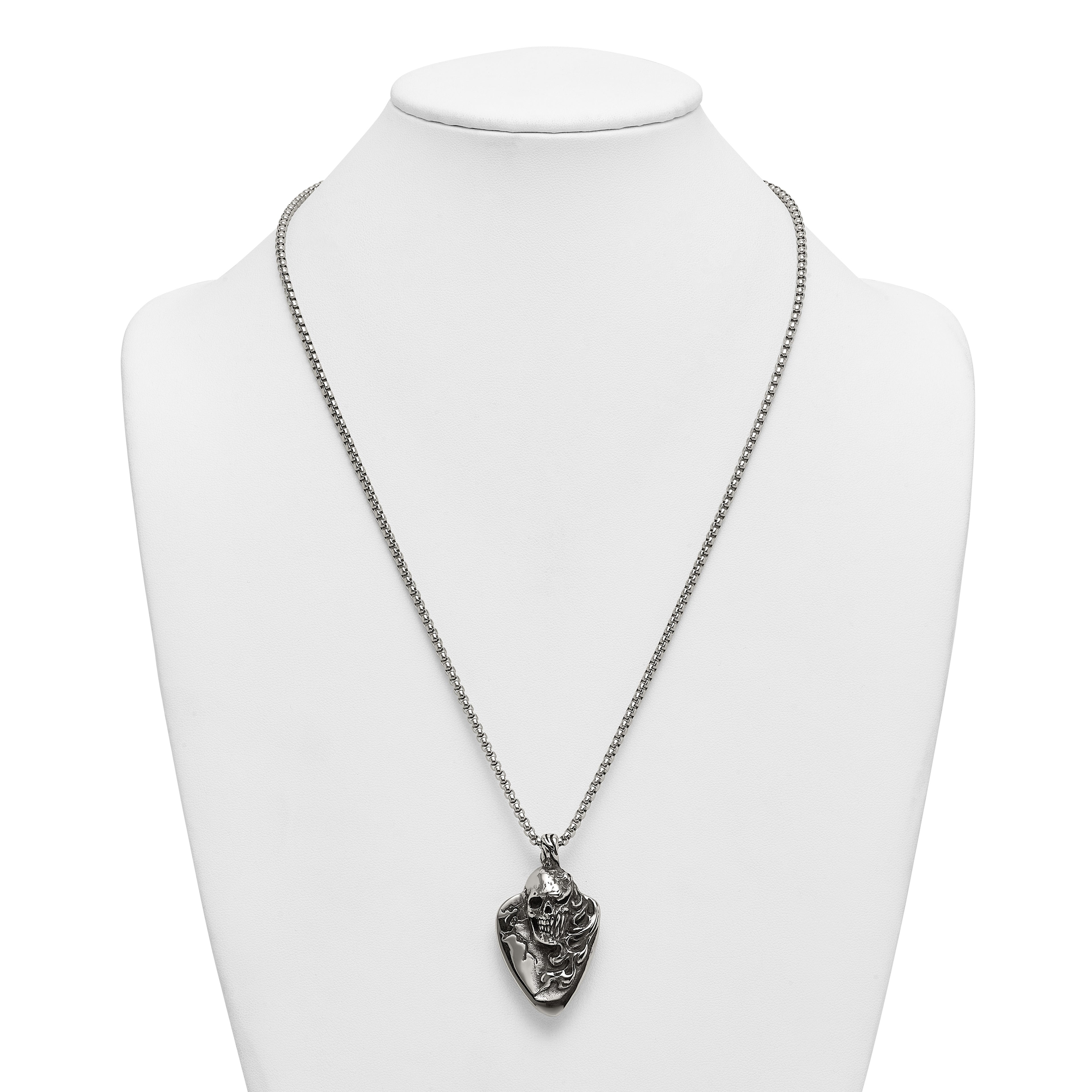 Antiqued Skull Stainless Steel Rolo Chain Necklace