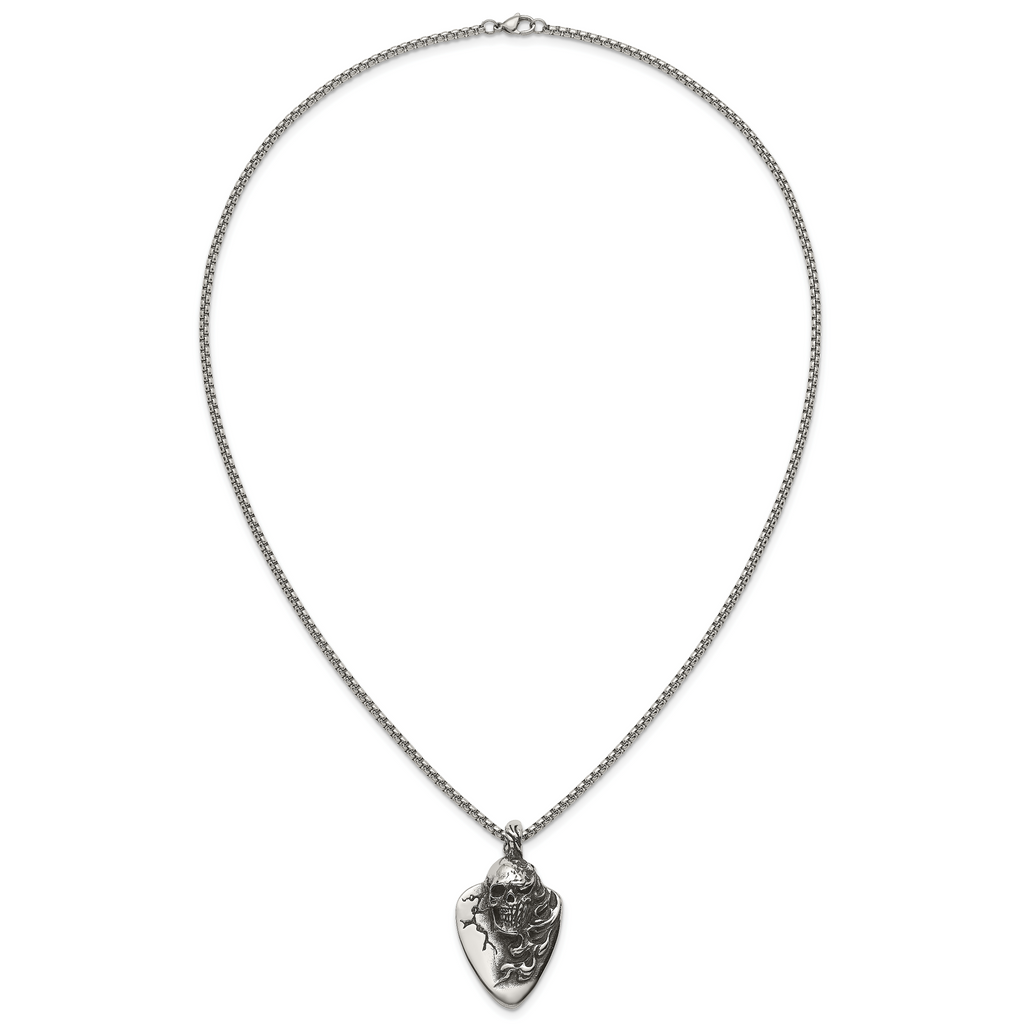 Antiqued Skull Stainless Steel Rolo Chain Necklace