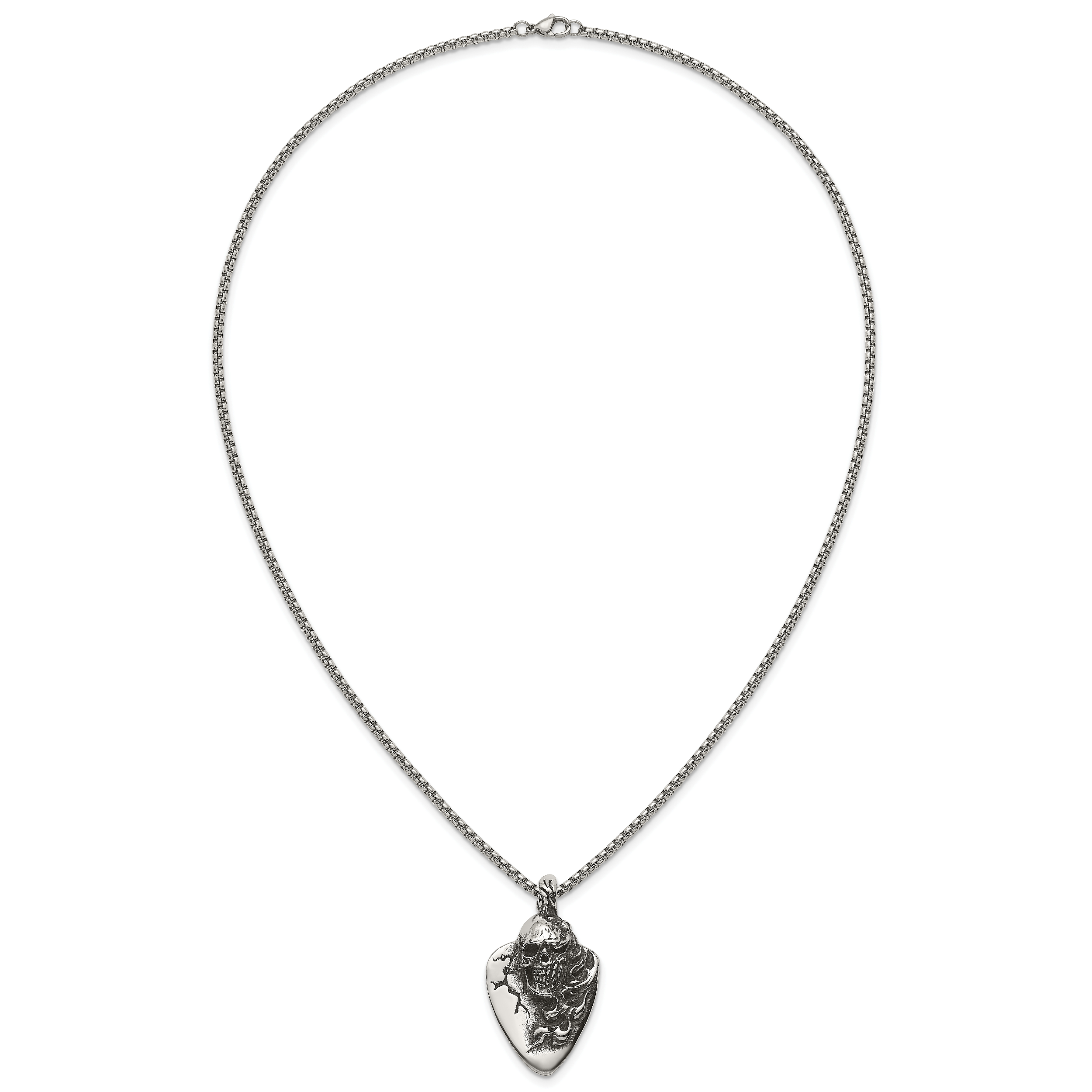 Antiqued Skull Stainless Steel Rolo Chain Necklace