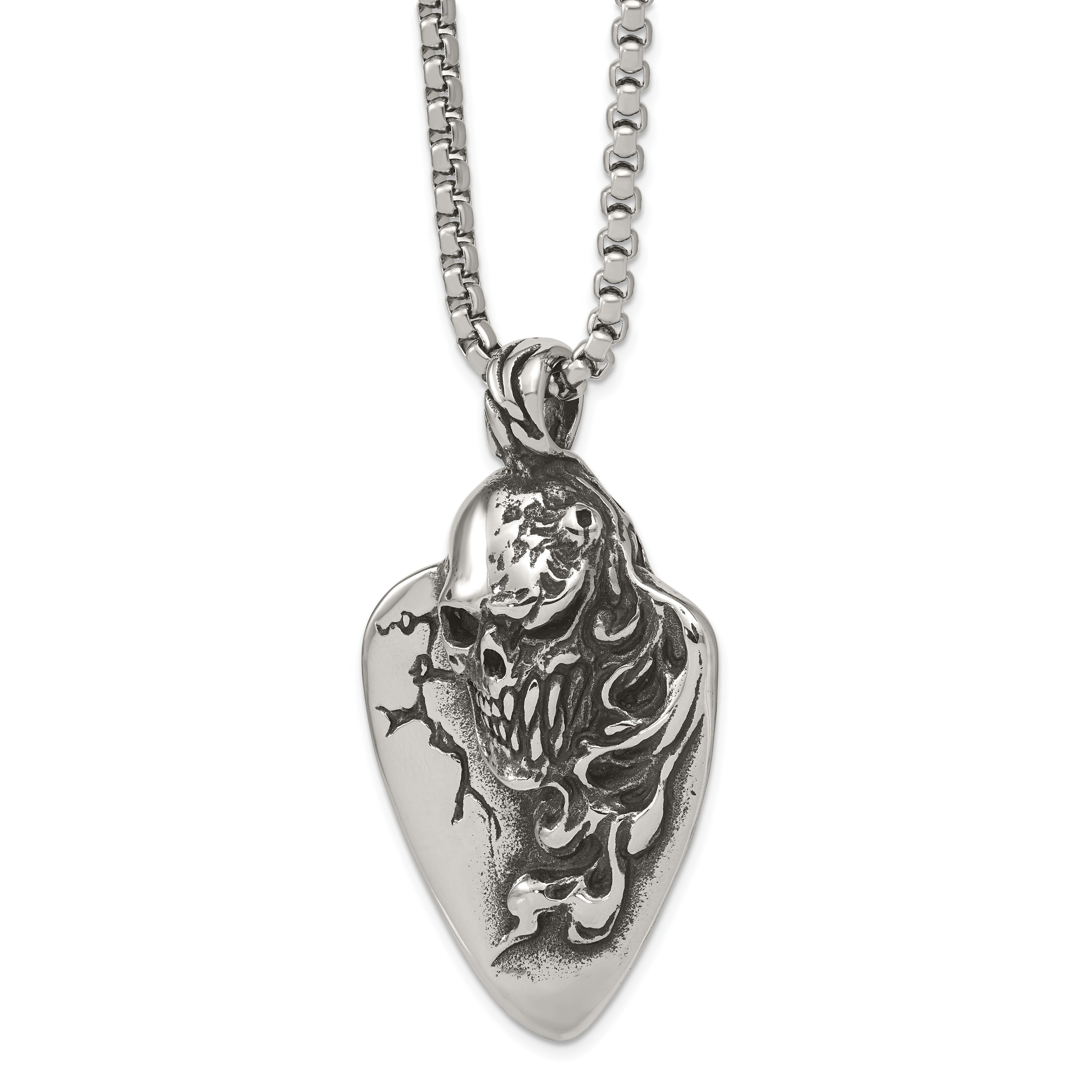 Antiqued Skull Stainless Steel Rolo Chain Necklace