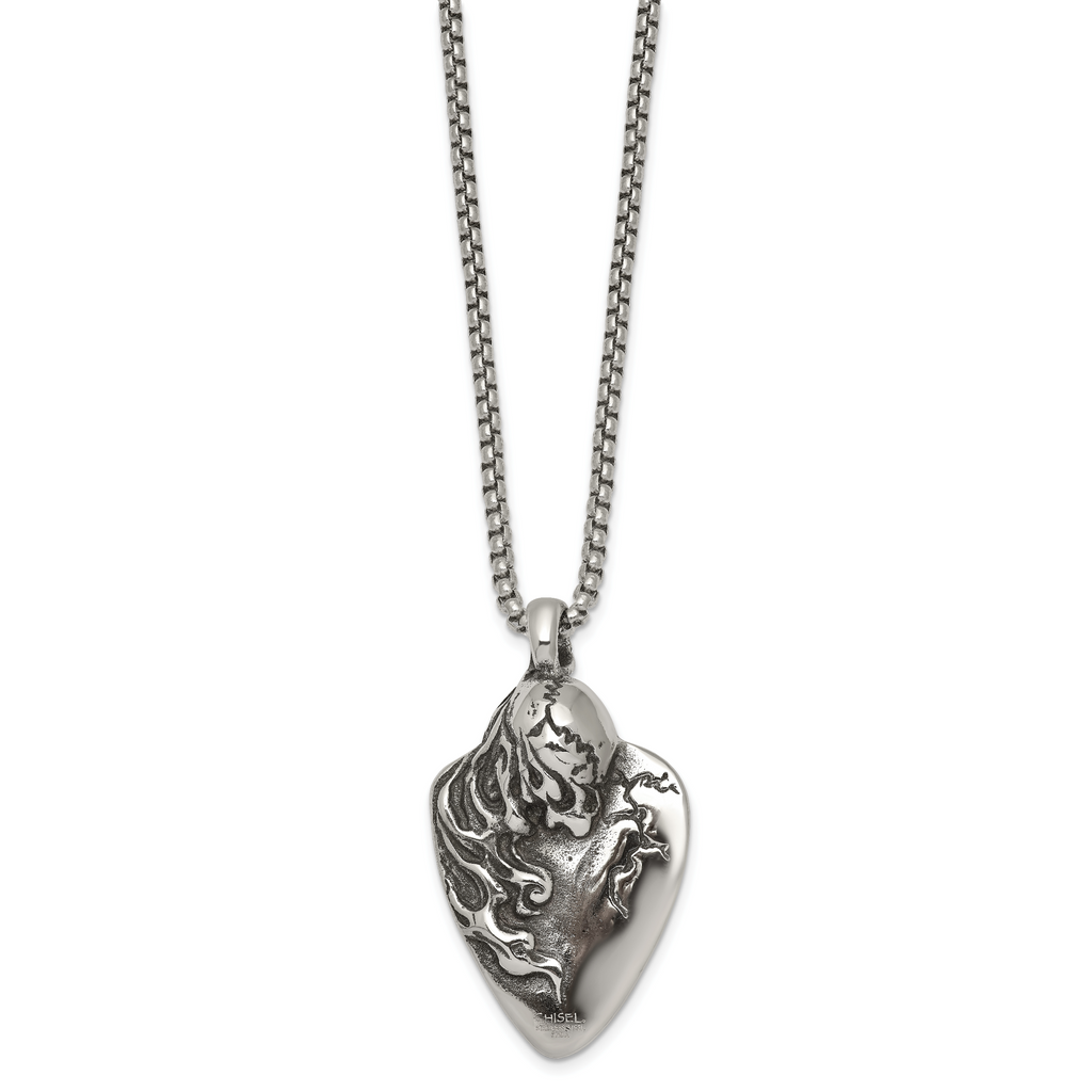 Antiqued Skull Stainless Steel Rolo Chain Necklace