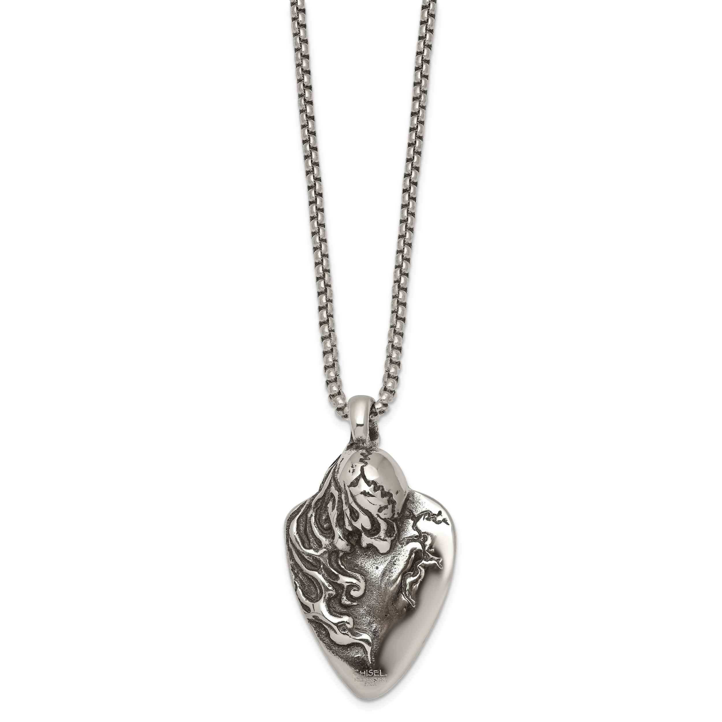Antiqued Skull Stainless Steel Rolo Chain Necklace