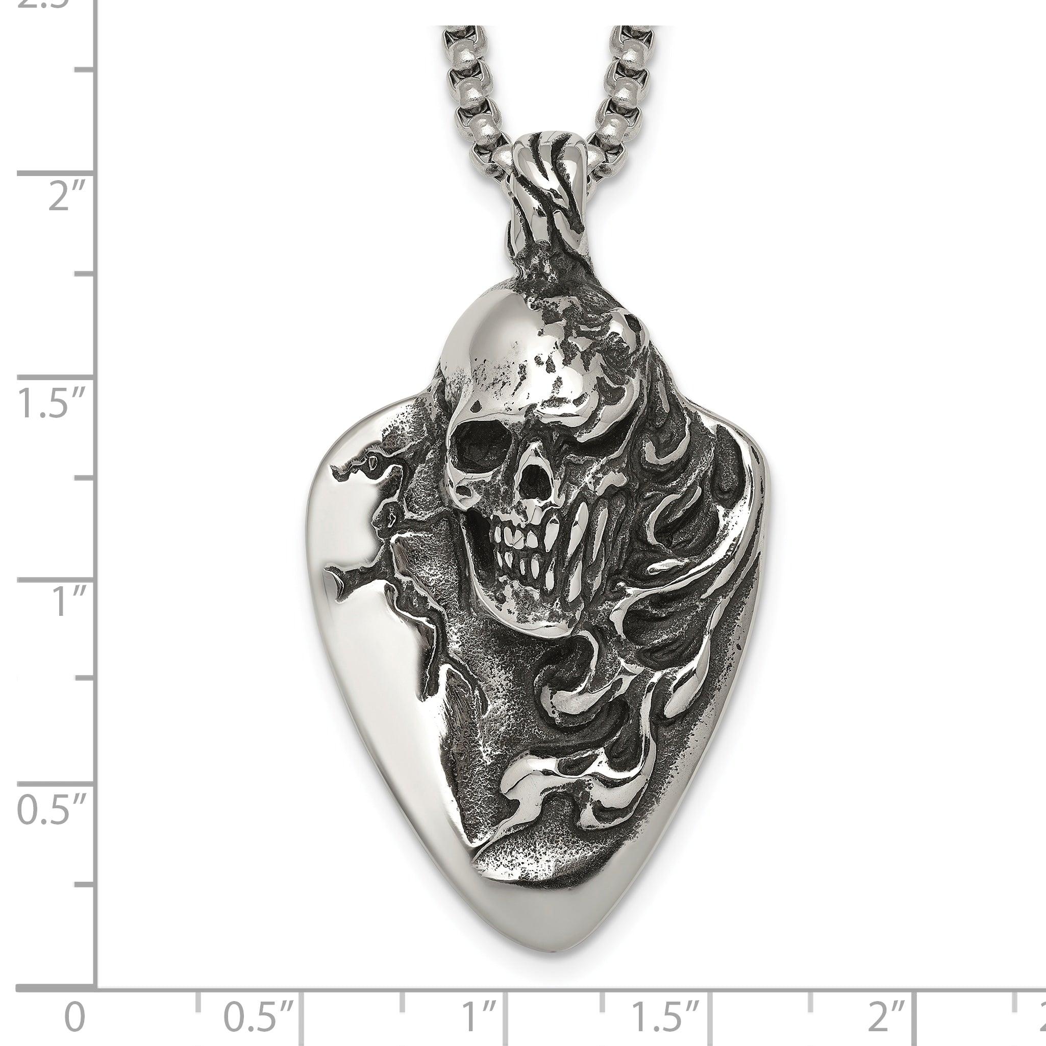 Antiqued Skull Stainless Steel Rolo Chain Necklace