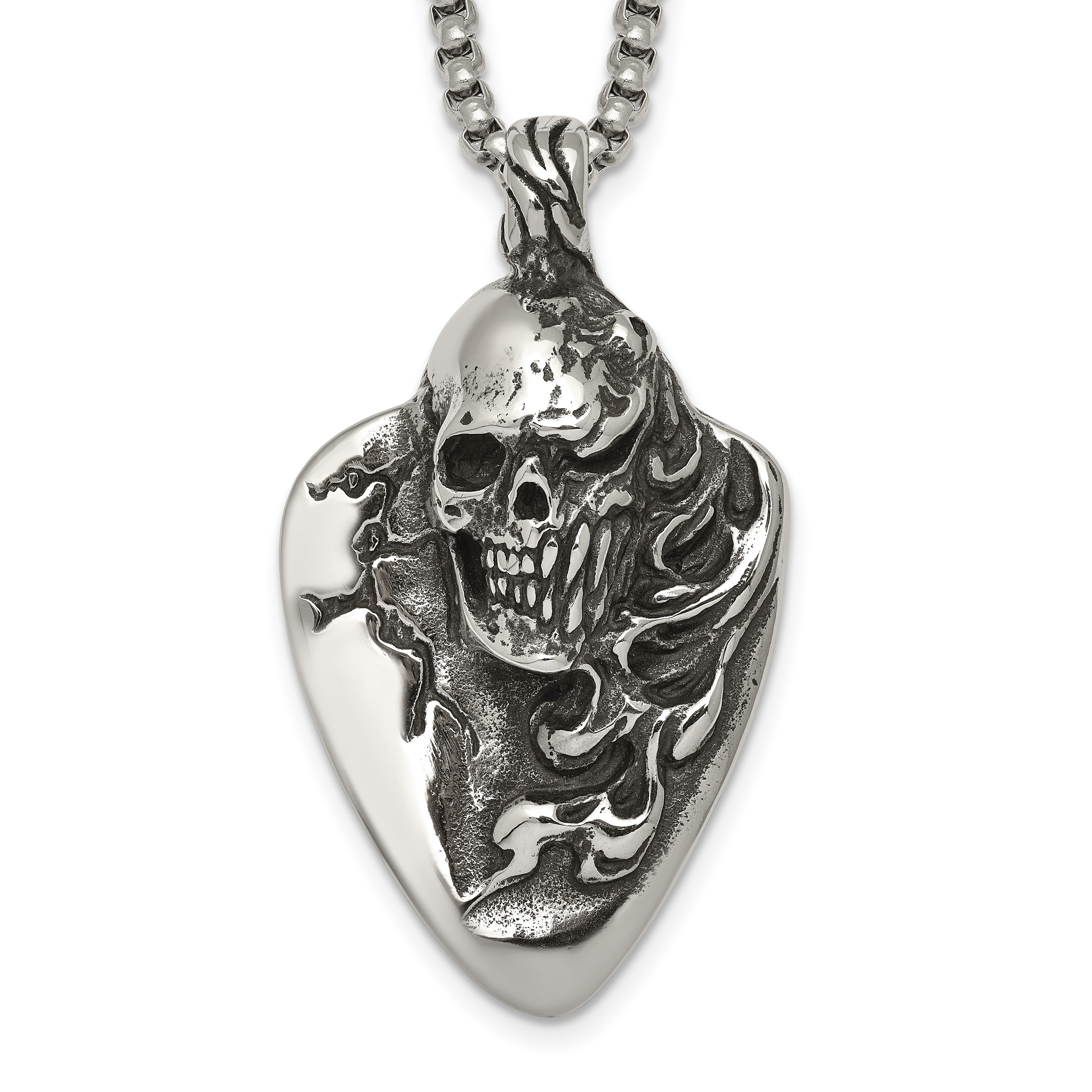 Antiqued Skull Stainless Steel Rolo Chain Necklace Main image